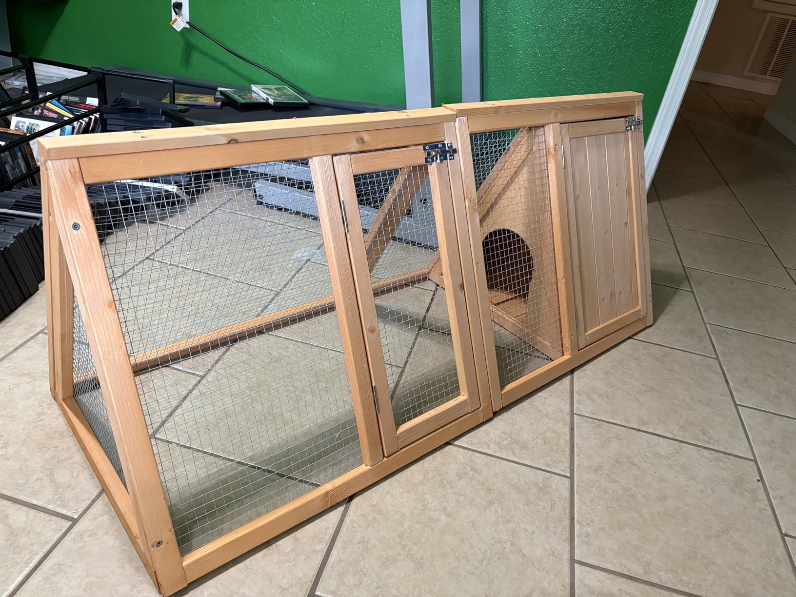 Outdoor Chicken Coop Wooden A-Frame Small Animal Coop Rabbit House Quail Cages with Outdoor Runs & Ventilated Wire Fence Suitable for Garden Backyard Farms 47 x 18 x 19.5 in (Brown) customer photo 1