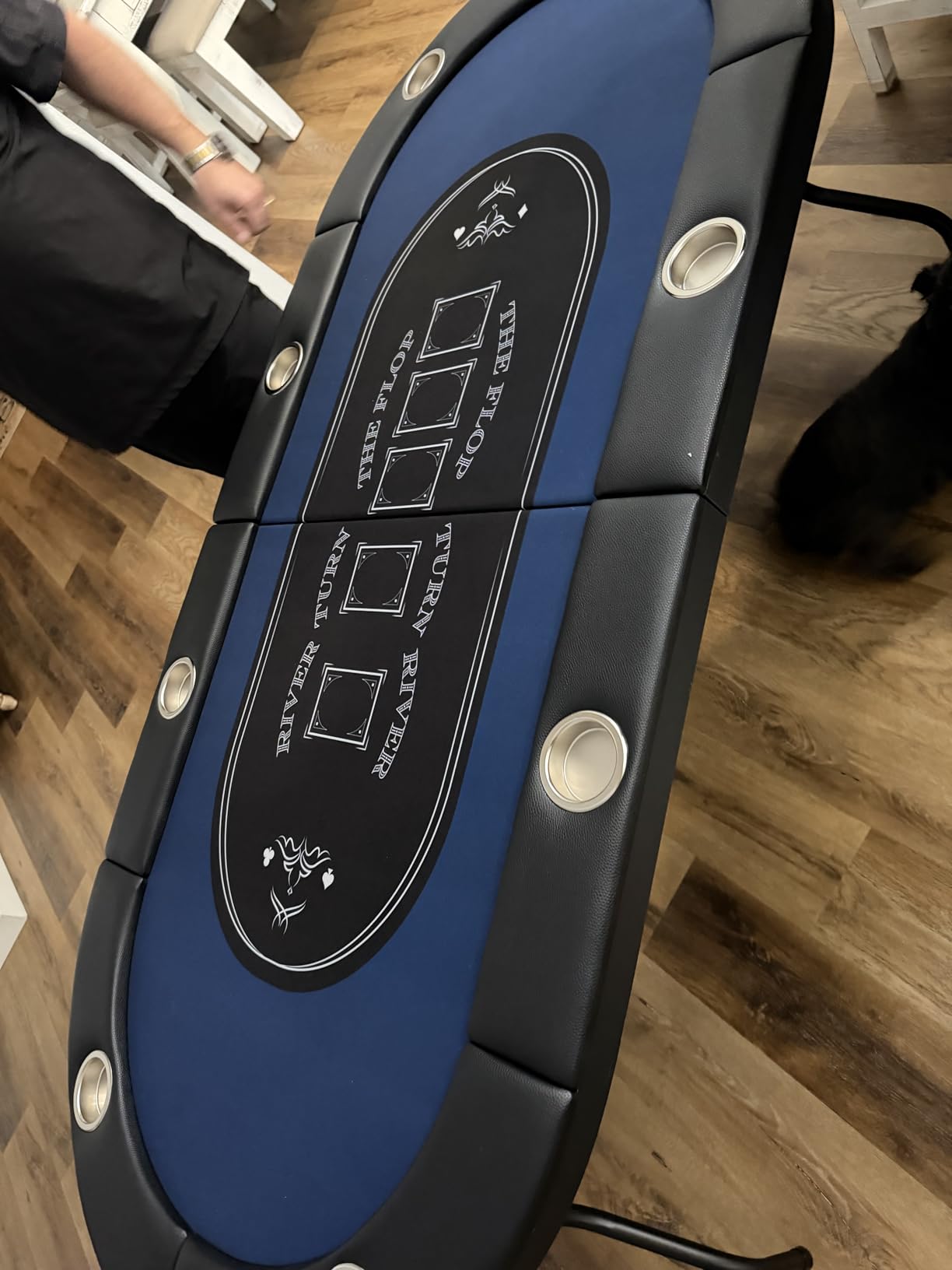 VEVOR 8 Player Poker Table Foldable, Portable Folding Card Board Game Table, Casino Leisure Table, Blackjack Texas Hold'em Table with Padded Rails and Stainless Steel Cup Holders, Blue (72 in) customer photo 1