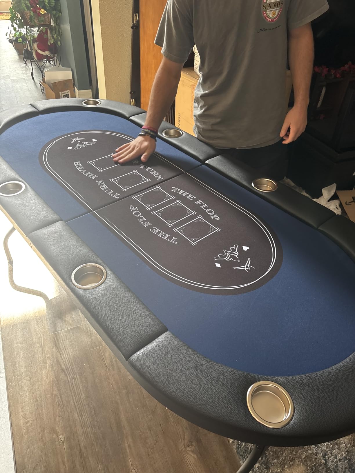 VEVOR 8 Player Poker Table Foldable, Portable Folding Card Board Game Table, Casino Leisure Table, Blackjack Texas Hold'em Table with Padded Rails and Stainless Steel Cup Holders, Blue (72 in) customer photo 2