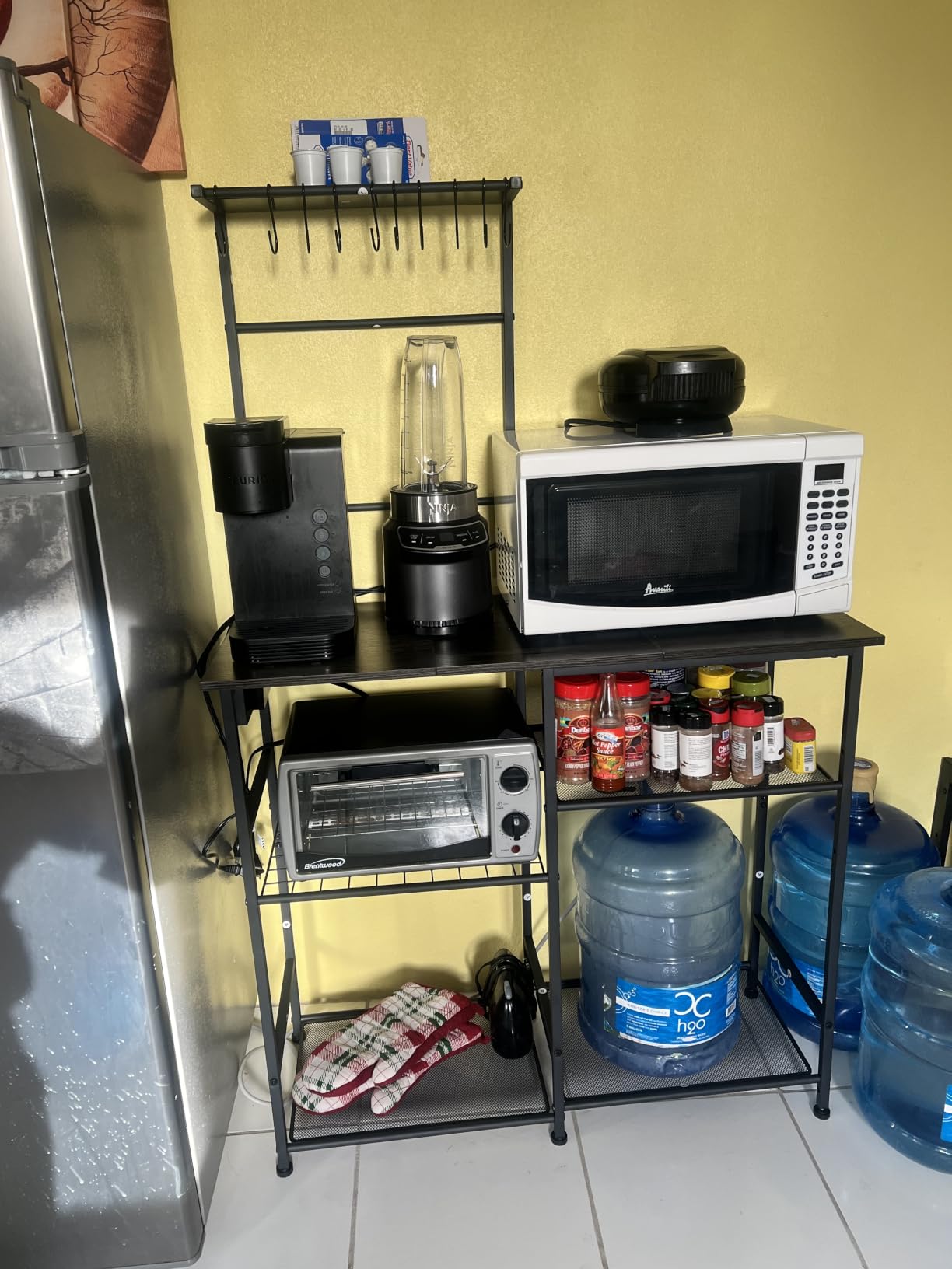 3IngSeagulls Bakers Rack with Power Outlet, Kitchen Microwave Stand with 10 S-shaped Hooks, 6-Tier Coffee Bar Station, Kitchen Storage Shelf Rack for Spices, Pots, Rustic Brown customer photo 2