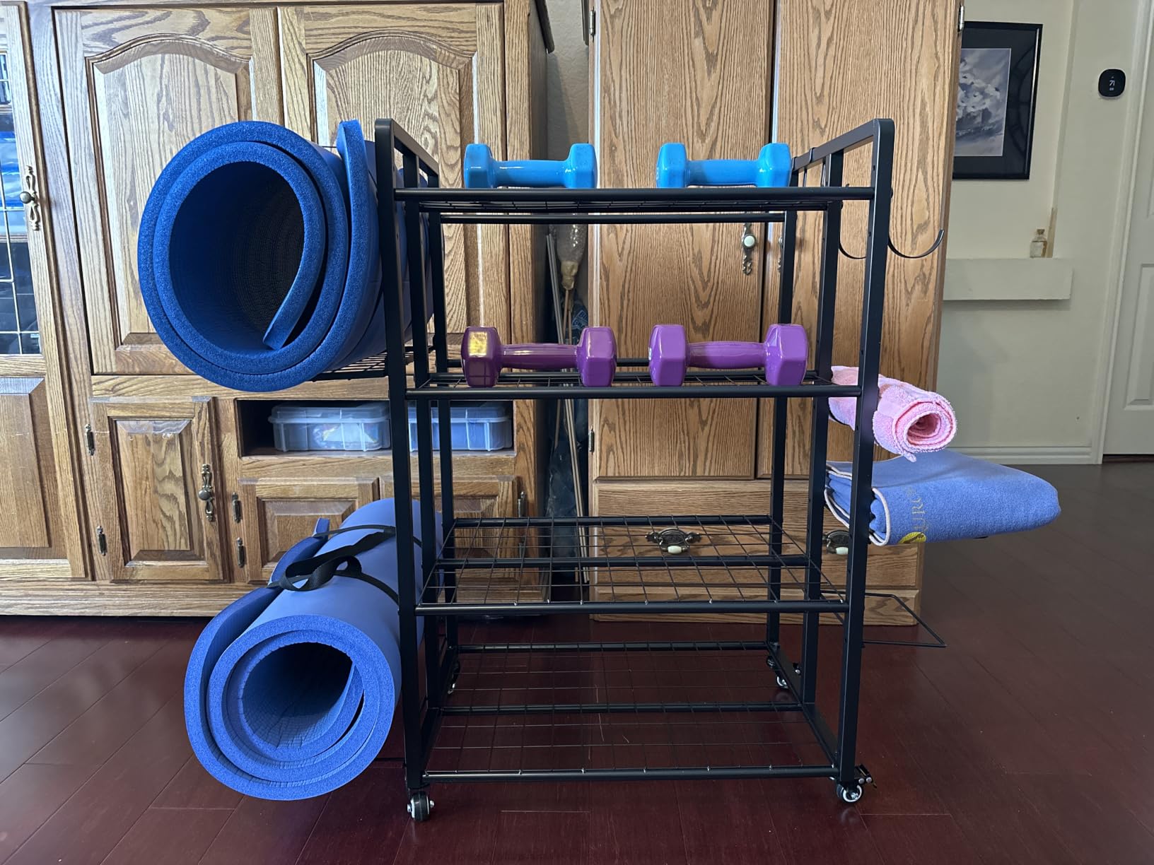 4-Tier Dumbbell Rack Stand Only, Adjustable Weight Rack for Dumbbells Kettlebells Yoga Mat, Home Gym Storage Rack with Wheels and Hooks, Powder Coated Finish customer photo 1