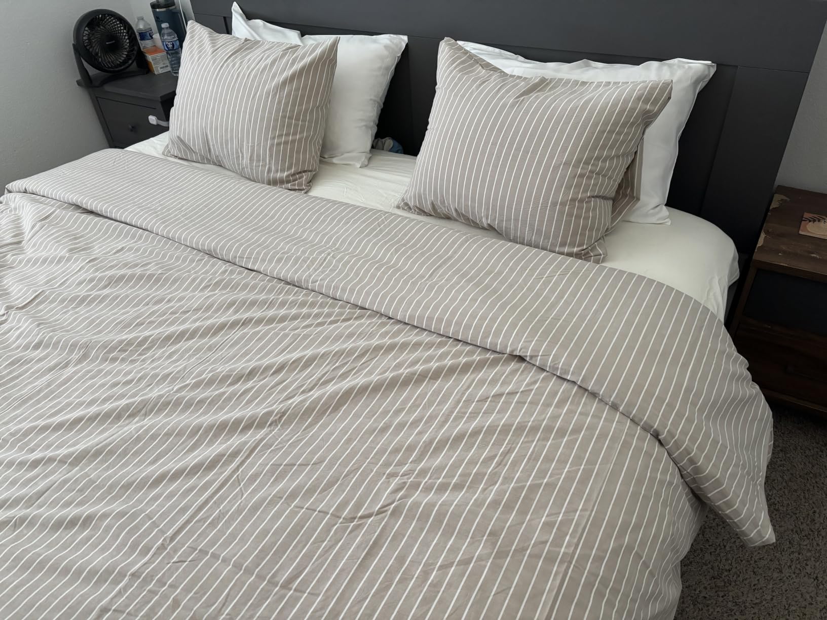 MooMee Striped Duvet Cover Set 100% Washed Cotton Linen Like Queen customer photo 2