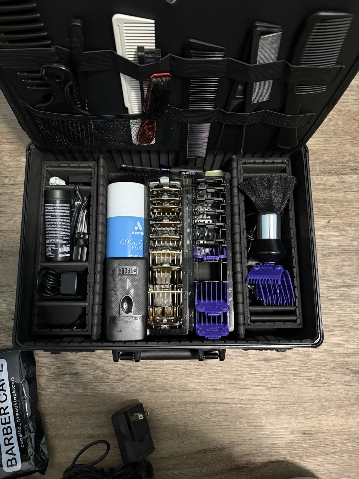 Barber Accessories Case, Profesional Barbers Briefcase Tool Case, Barber Cases for Clippers and Supplies, Hair Scissors Clippers Trimmer Organizer, Barbers Suitcase with Code Lock Black customer photo 2
