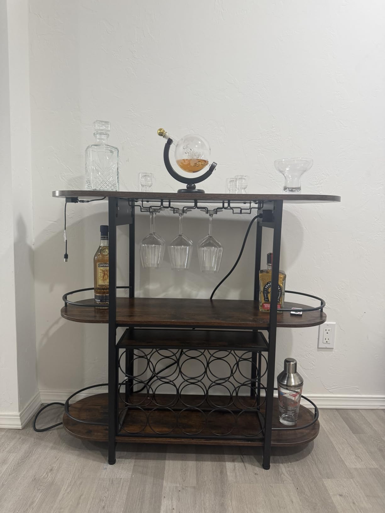 VASAGLE Bar Cabinets for Home, LED Coffee Bar with Power Outlets, Freestanding Wine Rack with Glass Holder, Rustic Brown customer photo 1