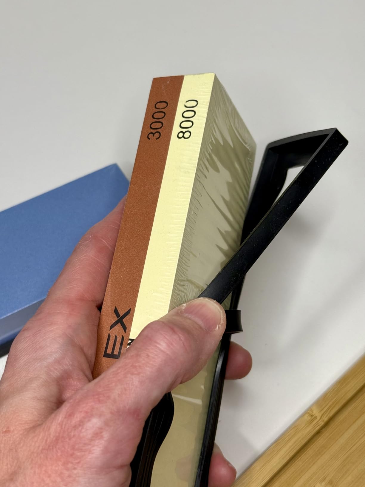 7 Piece Knife Sharpening Stone Set, Dual Grit Whetstone Kit, Angle Guide | 400/1000 & 3000/8000 grit with leather strop, flattening stone, bamboo base and angle guide customer photo 1