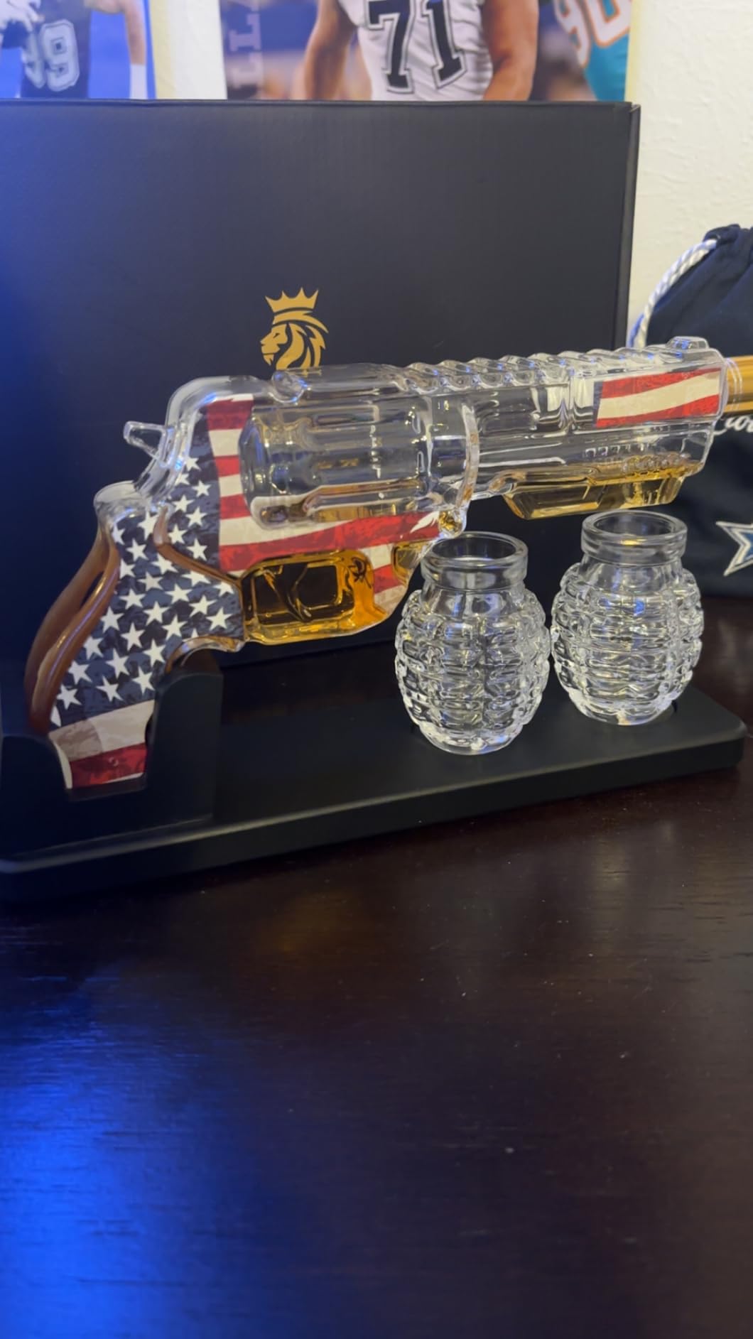Kollea Handcrafted Whiskey Decanter Gift Set with 2 Grenade Glasses | Lead-Free Glass Decanter with Wooden Stand, Luxury Gift Box, Unique Options for Men, Dad, Husband, and Military Enthusiasts customer photo 1