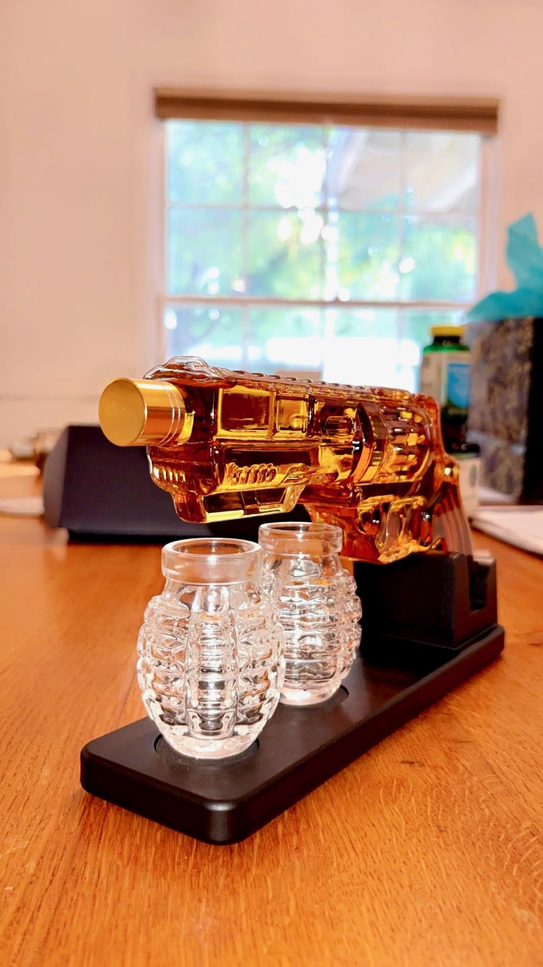 Kollea Handcrafted Whiskey Decanter Gift Set with 2 Grenade Glasses | Lead-Free Glass Decanter with Wooden Stand, Luxury Gift Box, Unique Options for Men, Dad, Husband, and Military Enthusiasts customer photo 2