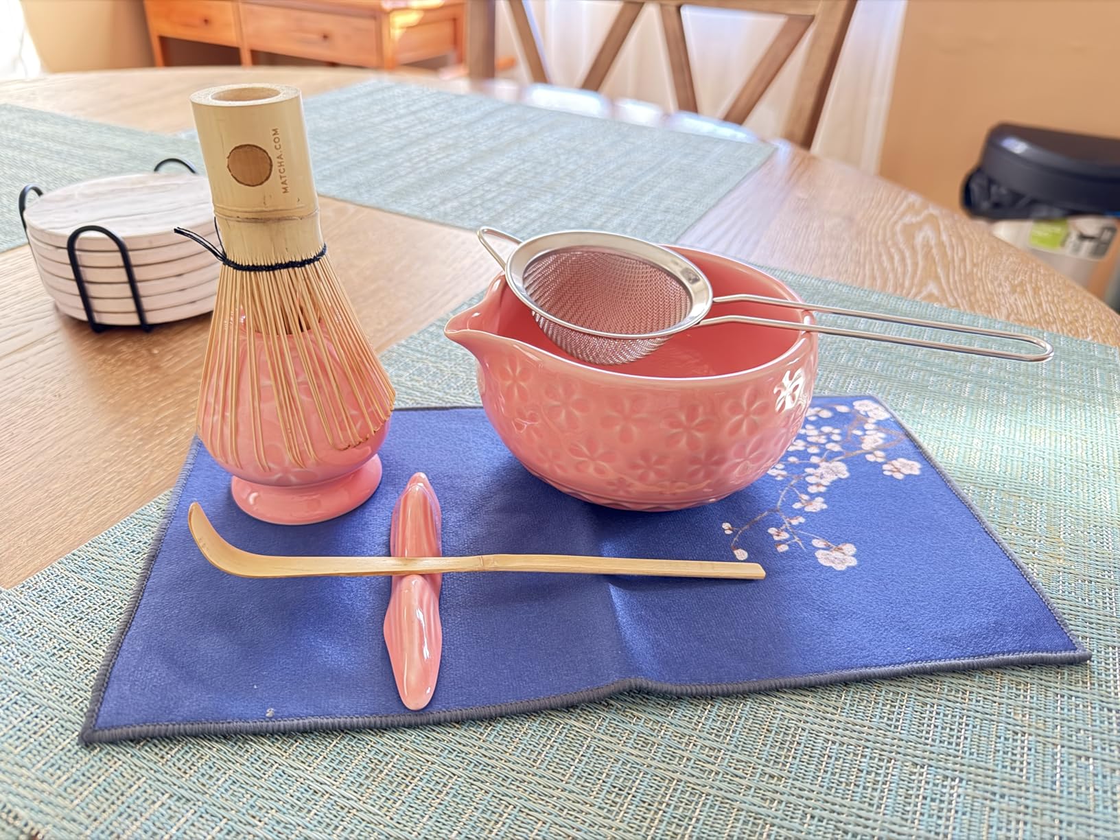 Matcha Whisk Set, Ceramic Bowl Matcha Kit & Handcrafted Bamboo Chasen, Complete 5 Pcs Matcha Set Whisk and Bowl, Stainless Steel Sifter, Bamboo Scoop & Holder for Matcha Lovers (Mottled Green) customer photo 2