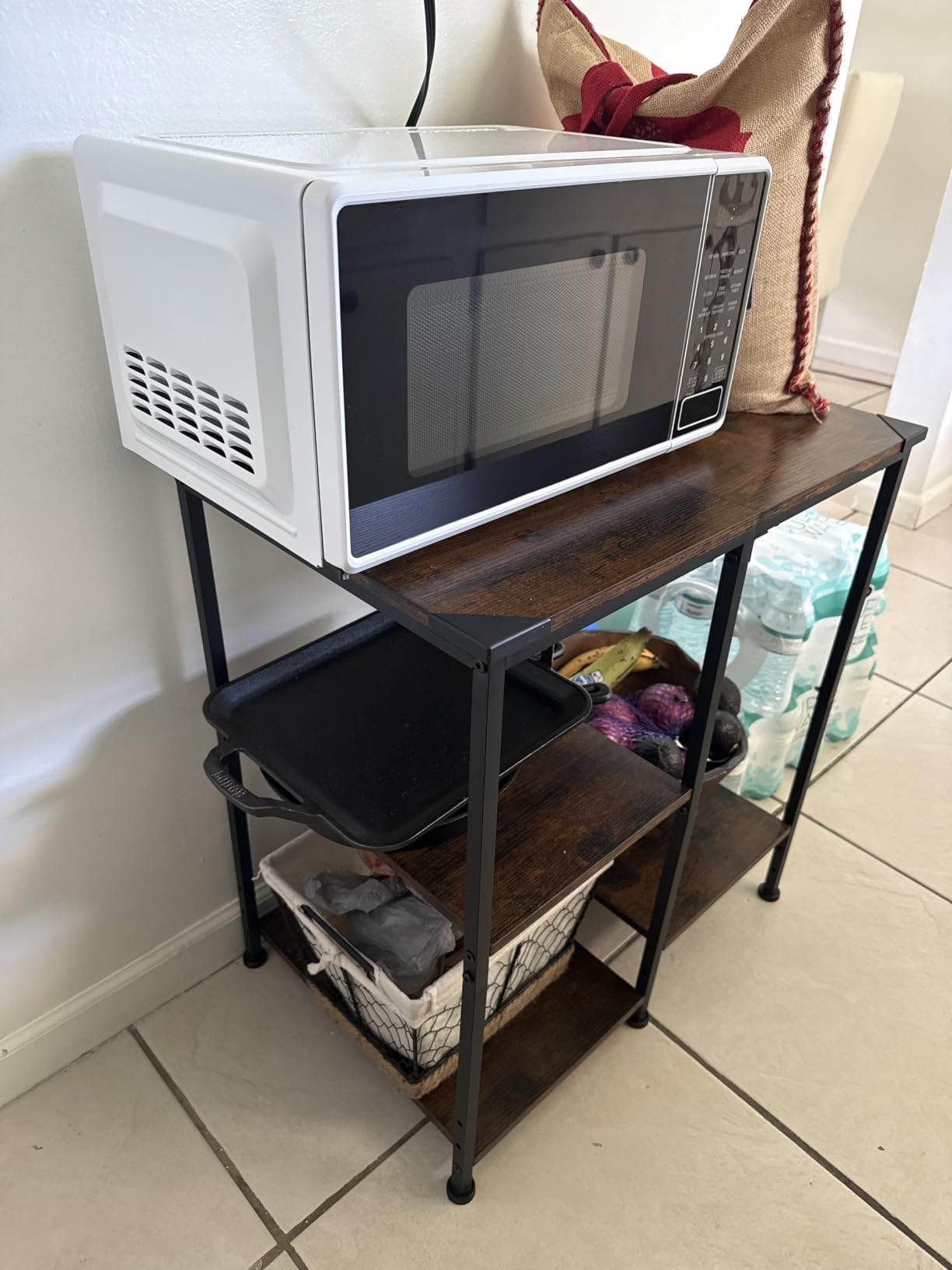 OGEMXU Kitchen Microwave Stand, 4-Tier Adjustable Microwave Cart, Black | Storage Shelf Rack, Open Storage Design for Spices, Pots Small Side Table, Coffee Cart for Living Room Office, Balcony customer photo 1