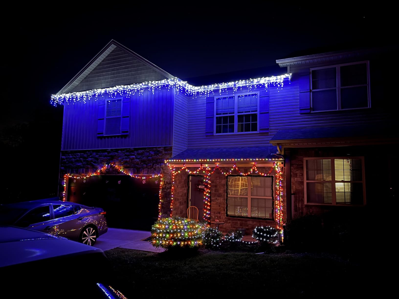 1620 LED 164FT Icicle Lights, 12 Modes Christmas Lights with 360 Drops, Warm White Weather-resistant Twinkle String Lights with Timer Memory and Dimming for Eaves, Roofs, Windows, Patios Decor customer photo 1
