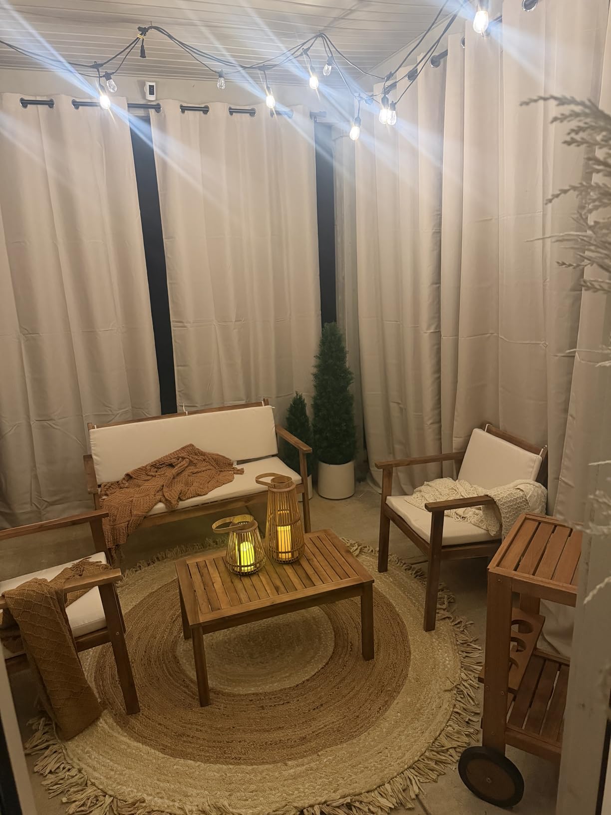 Devoko 4 Piece Patio Furniture Set Acacia Wood Backyard Furniture (Natural) - Patio Conversation Sets Outdoor Couch with Table & Removable Cushions, Teak Patio Furniture Sets for Deck, Balcony, Backyard customer photo 1