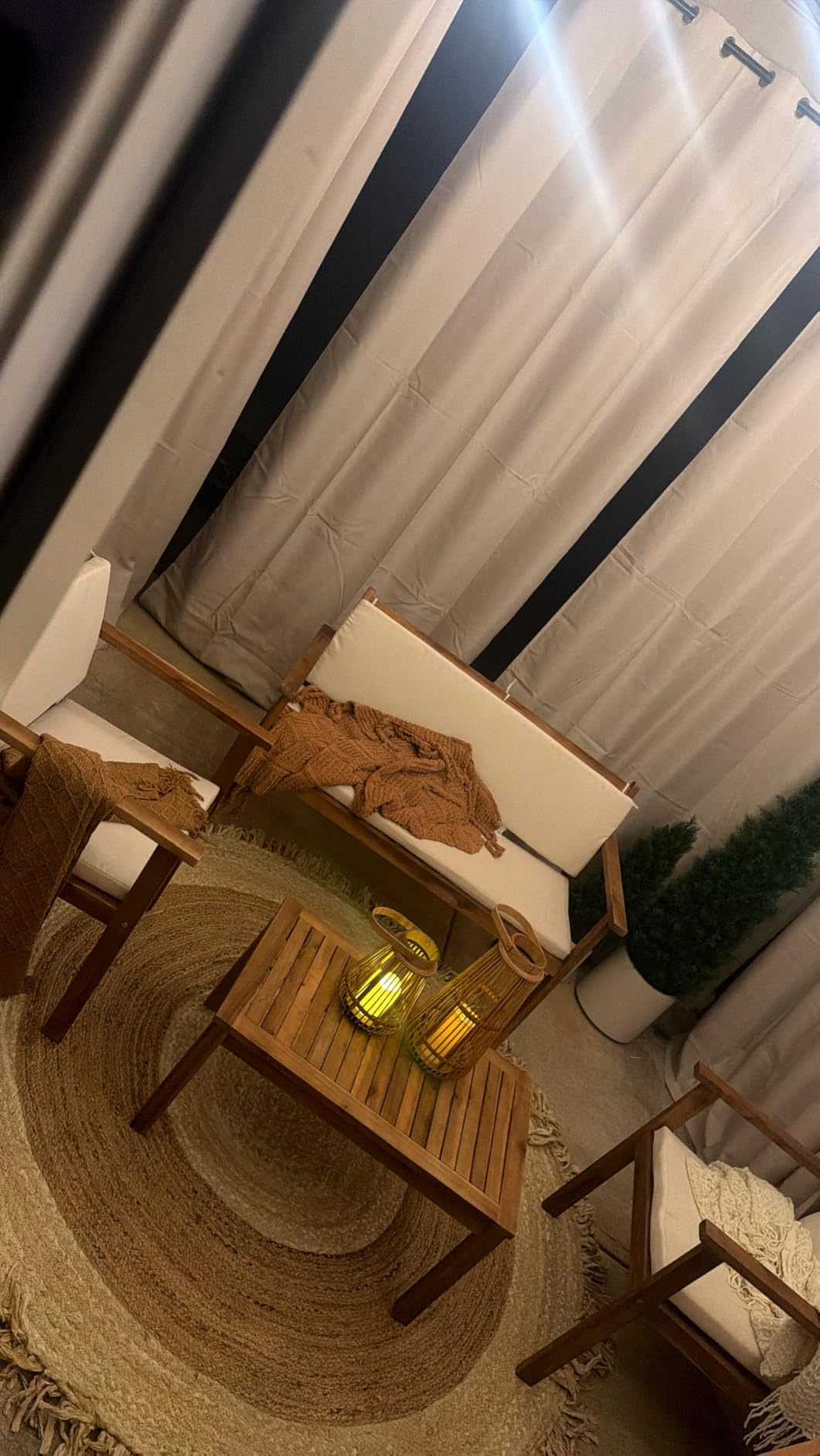 Devoko 4 Piece Patio Furniture Set Acacia Wood Backyard Furniture (Natural) - Patio Conversation Sets Outdoor Couch with Table & Removable Cushions, Teak Patio Furniture Sets for Deck, Balcony, Backyard customer photo 2