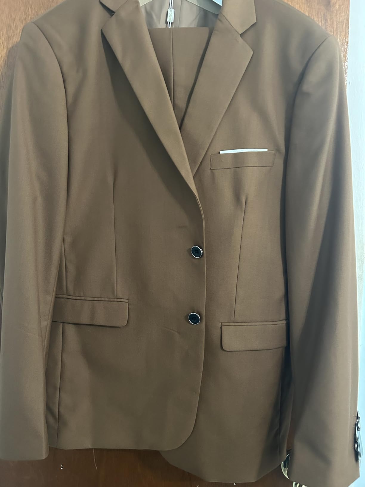 MOGU Suit for Men, Solid Color Fit Formal 2 Piece Dress Tuxedo Set with Jacket, Pants, Tie customer photo 2