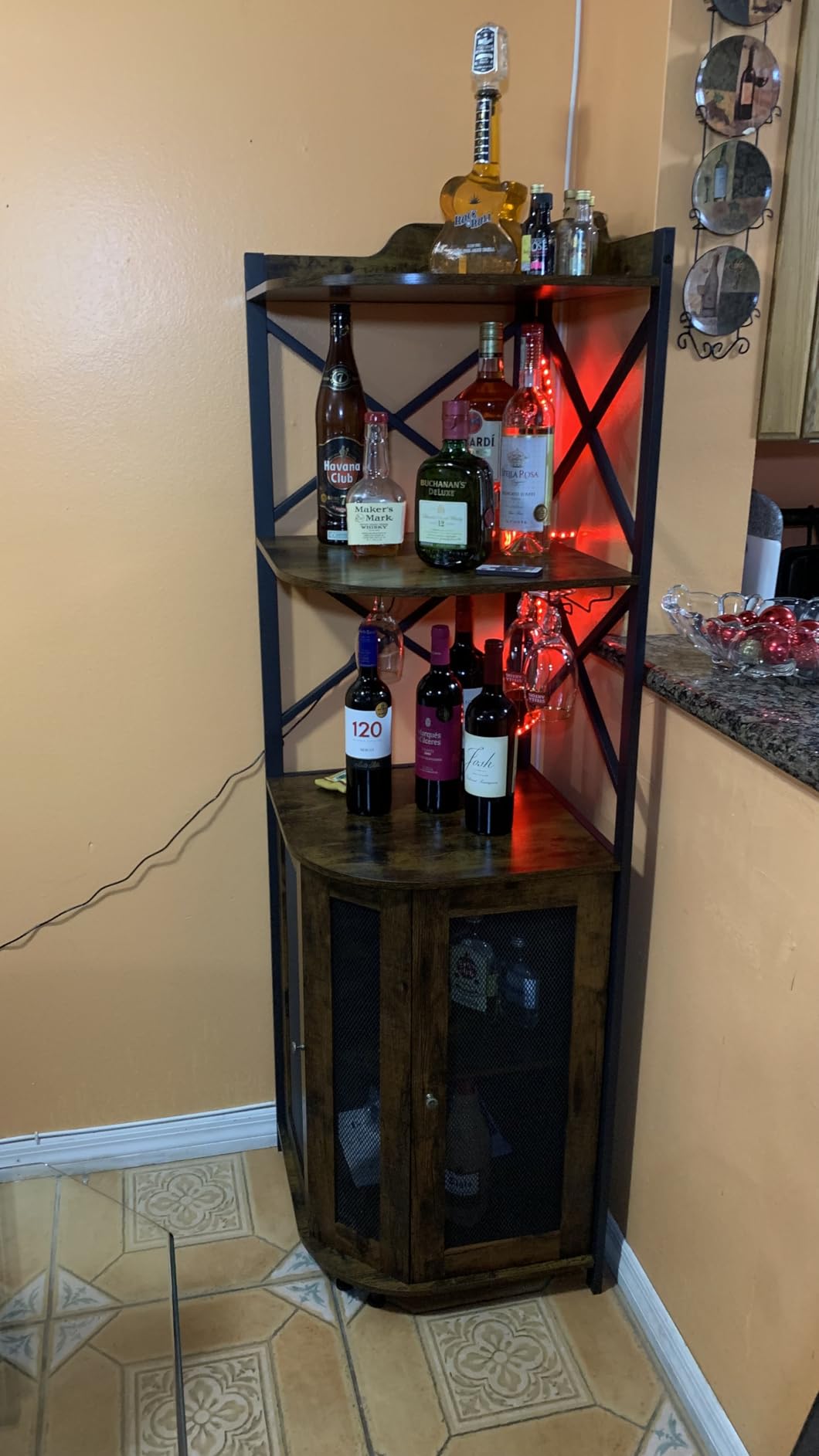 JKsmart Corner Bar Cabinet with LED Lights, 5-Tier Industrial Wine Bar Cabinet with Glass Holder, Farmhouse Liquor Cabinets customer photo 1