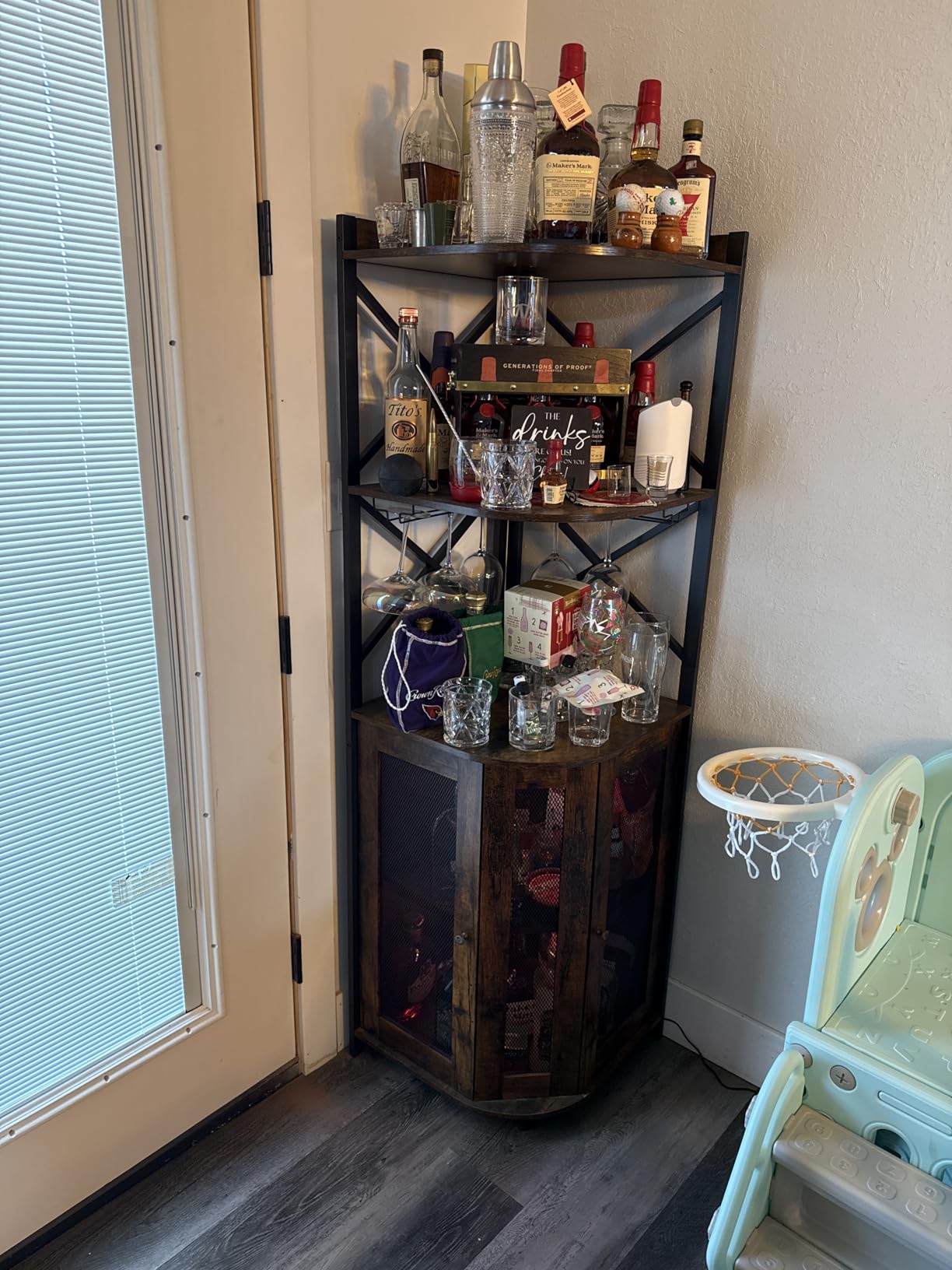 JKsmart Corner Bar Cabinet with LED Lights, 5-Tier Industrial Wine Bar Cabinet with Glass Holder, Farmhouse Liquor Cabinets customer photo 2