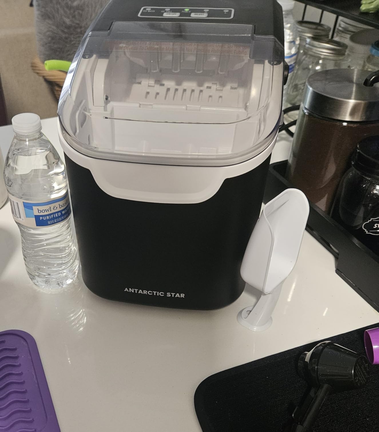 Antarctic Star Countertop Ice Maker Machine, 26Lbs/Day Fastest 6-Min Ice, 8 Bullet Ice In 6Min, 2 Sizes, Energy-Saving, Portable Handle, Self-Cleaning, Basket/Scoop, Home/Bar/Rv/Camping (Black) customer photo 1