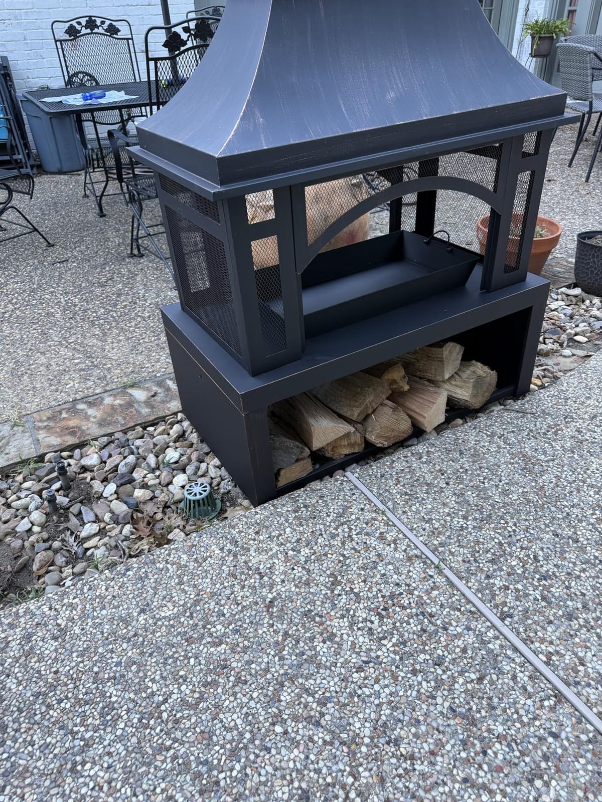Panovue 39 Inch Fire Pits with Outdoor Chimney and Wood Storage | Large Outdoor Fireplace, Mesh Spark Screen, Fire Poker Included, Built-In Log Storage, For Backyard Patio Camping customer photo 1