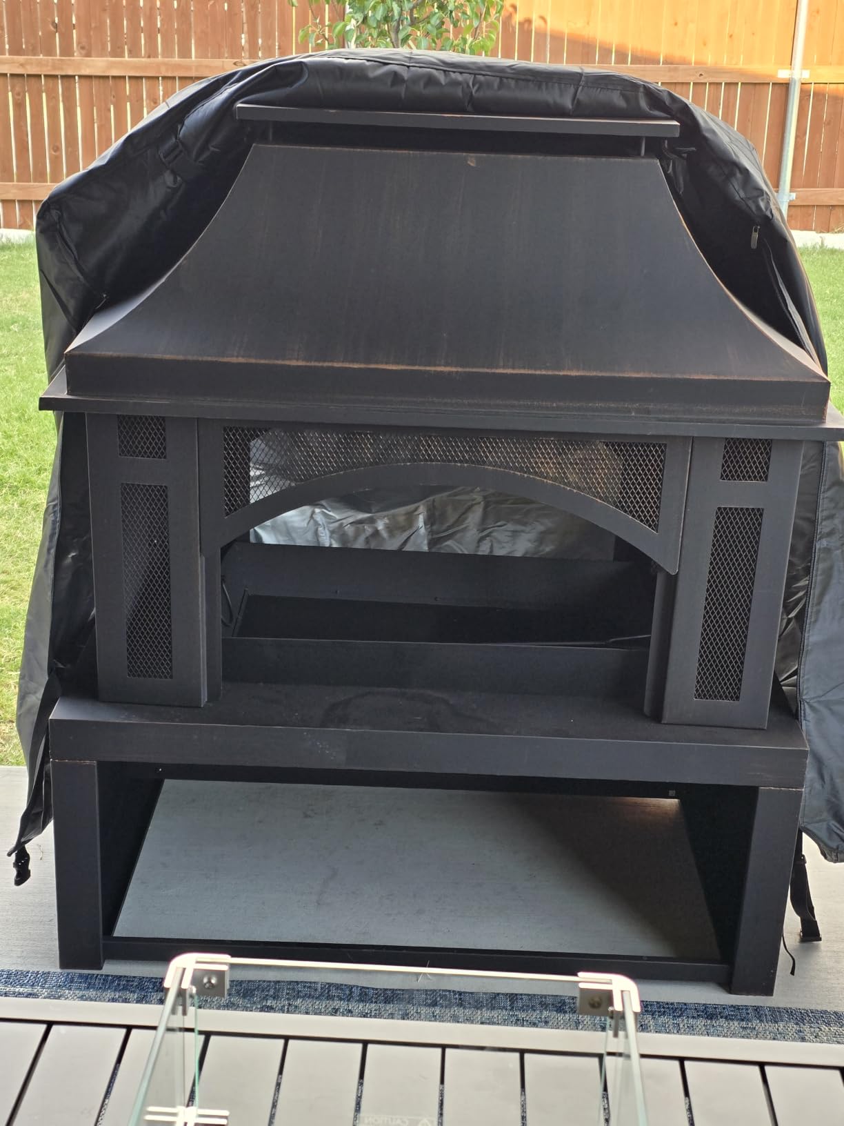 Panovue 39 Inch Fire Pits with Outdoor Chimney and Wood Storage | Large Outdoor Fireplace, Mesh Spark Screen, Fire Poker Included, Built-In Log Storage, For Backyard Patio Camping customer photo 2