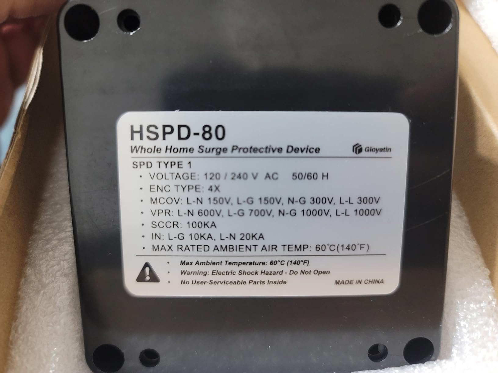 HSPD Square Whole Home Surge Protective Device, Type 1 SPD, Whole House Surge Protector, AC Surge Protection, 120/240VAC (HSPD-80) customer photo 2