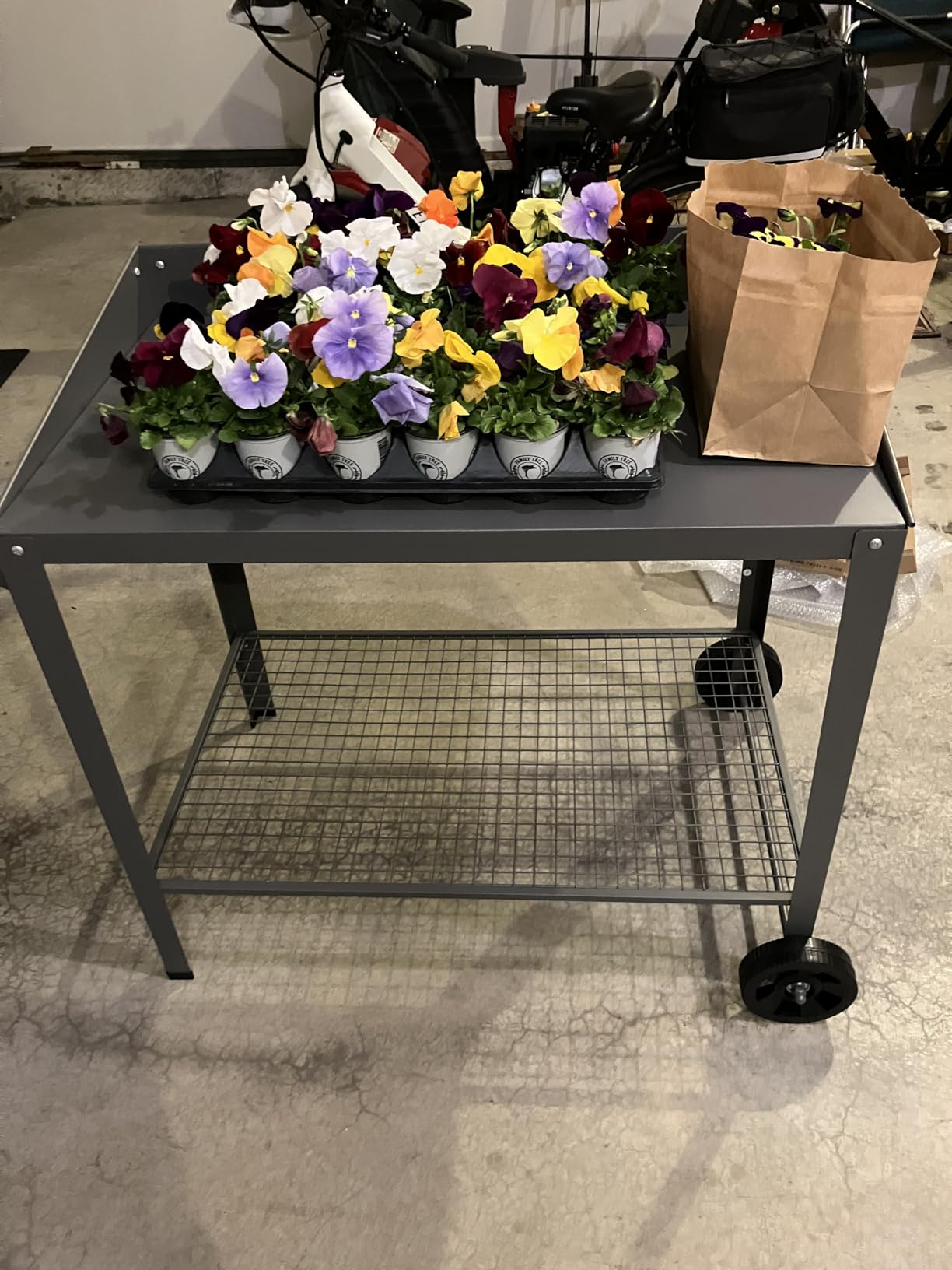 DDK Outdoor Metal Potting Bench with Wheels, Storage Shelf, Dark Gray | Rustproof All-Weather Metal, Raised-Edge Worktop, Wire Mesh Shelf, Sturdy No-Wobble Design, Easy Assembly customer photo 2