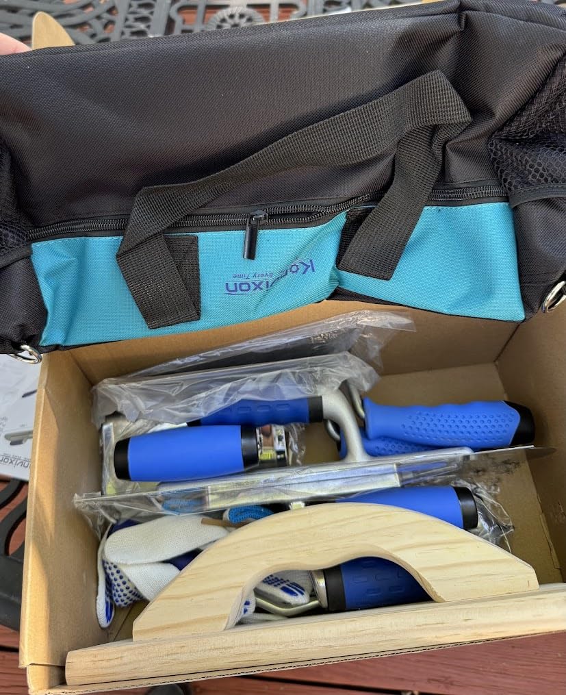 10 PCS Concrete Trowel Set, Professional Masonry Hand Tool Set | Large Flat Finishing and Pool Trowel, Wood Float, Concrete Edger and Groover, Margin Gauging, Wire Twister,Gloves & Carry Bag customer photo 2