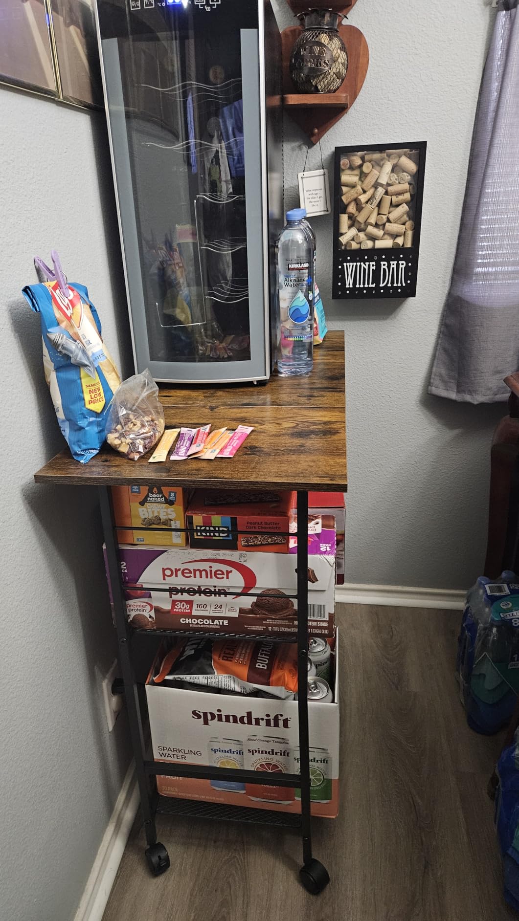Kitchen Island with 3 Shelves, Rolling Kitchen Cart with 6 Hooks and Protective Shelf, Microwave Stand on Lockable Wheels, Bakers Rack Coffee Bar for Dining, Living Room, Outdoor, Metal Frame customer photo 1