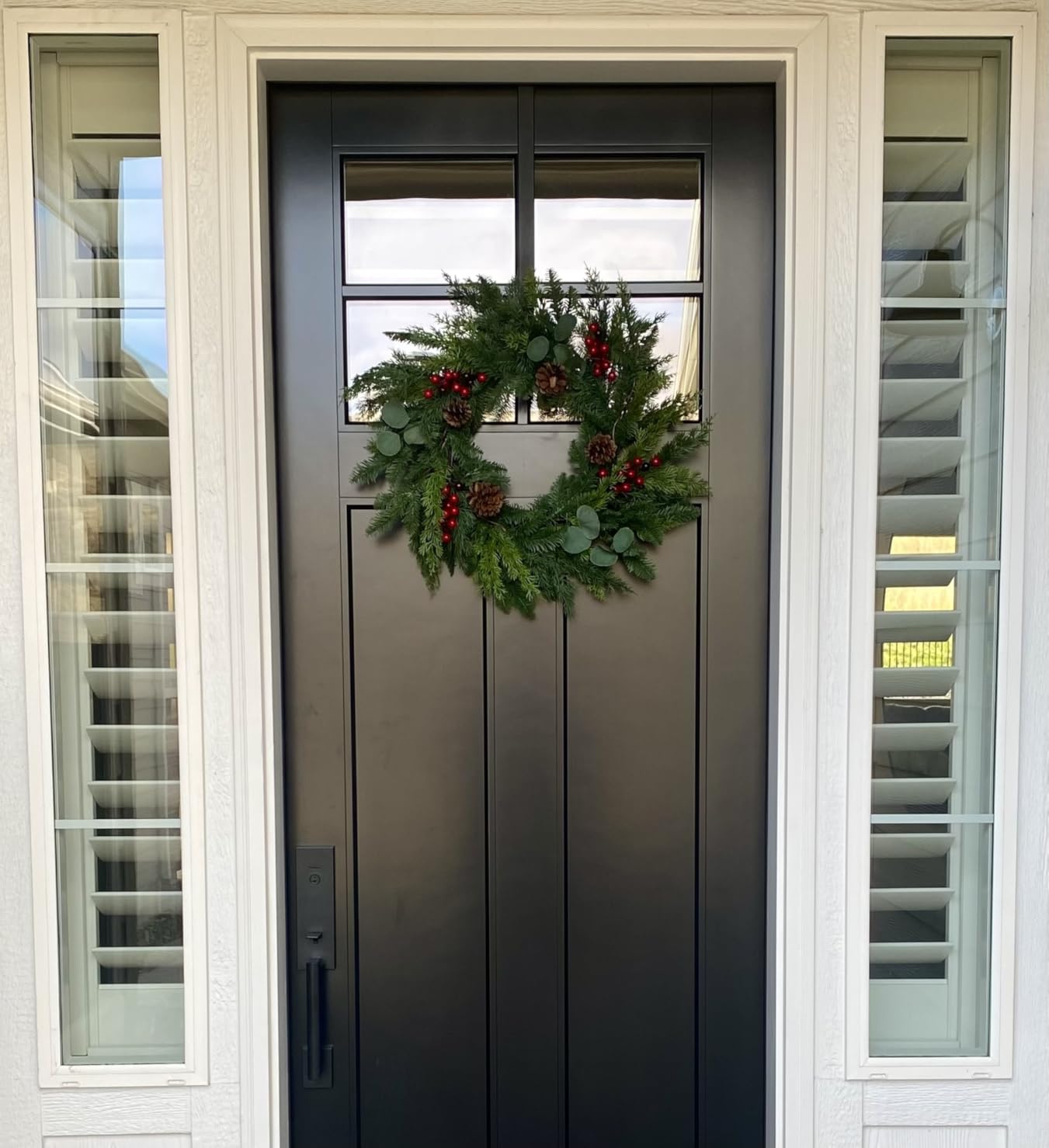 Christmas Wreath with Lights 24 Inch Real Touch Pine Wreath with Red Berries/Pine Cone Prelit Christmas Wreaths for Front Door Outdoor Christmas Decorations Winter Wreath for Windows Indoor Holiday customer photo 2