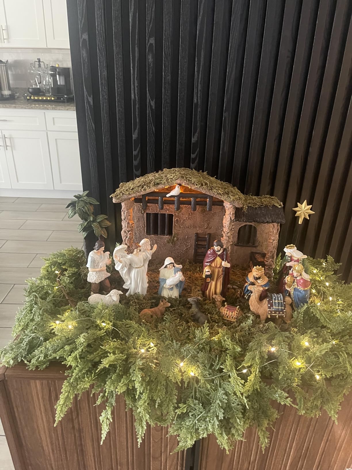 Fovths 17 Pieces Lighted Nativity Christmas Indoor Scene Set Religious Nativity Stable Manger Figurine Resin Decor for Deluxe Edition LED Nativity Tabletop Holiday Centerpieces Decor Set, 5 Inch customer photo 1
