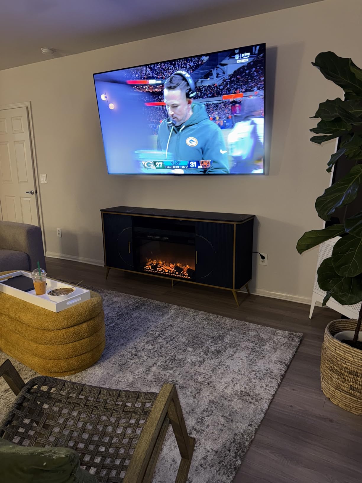 Fluted Fireplace TV Stand Up to 80
