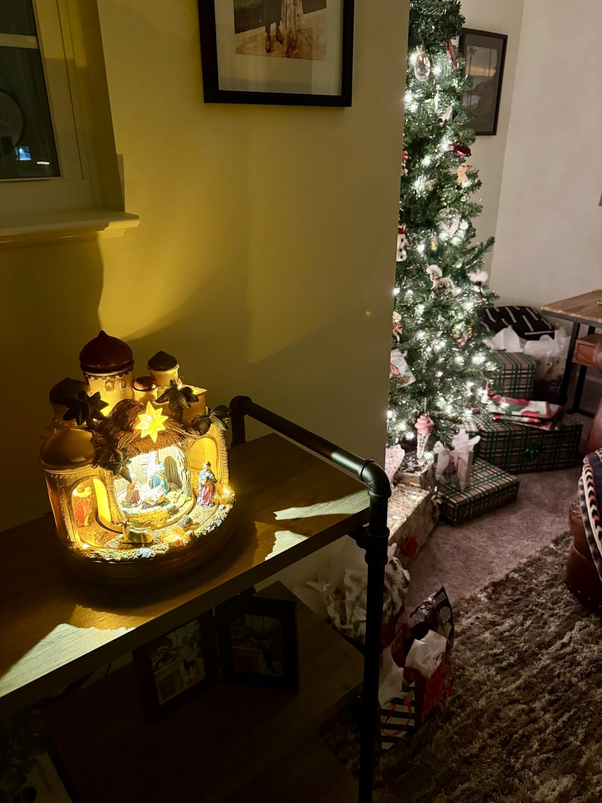 MXwcy Animated Christmas Village Decoration - Lighted Church Choir & Moving Train on Snowy Mountain - Holiday Collectible Statue Centerpiece customer photo 1