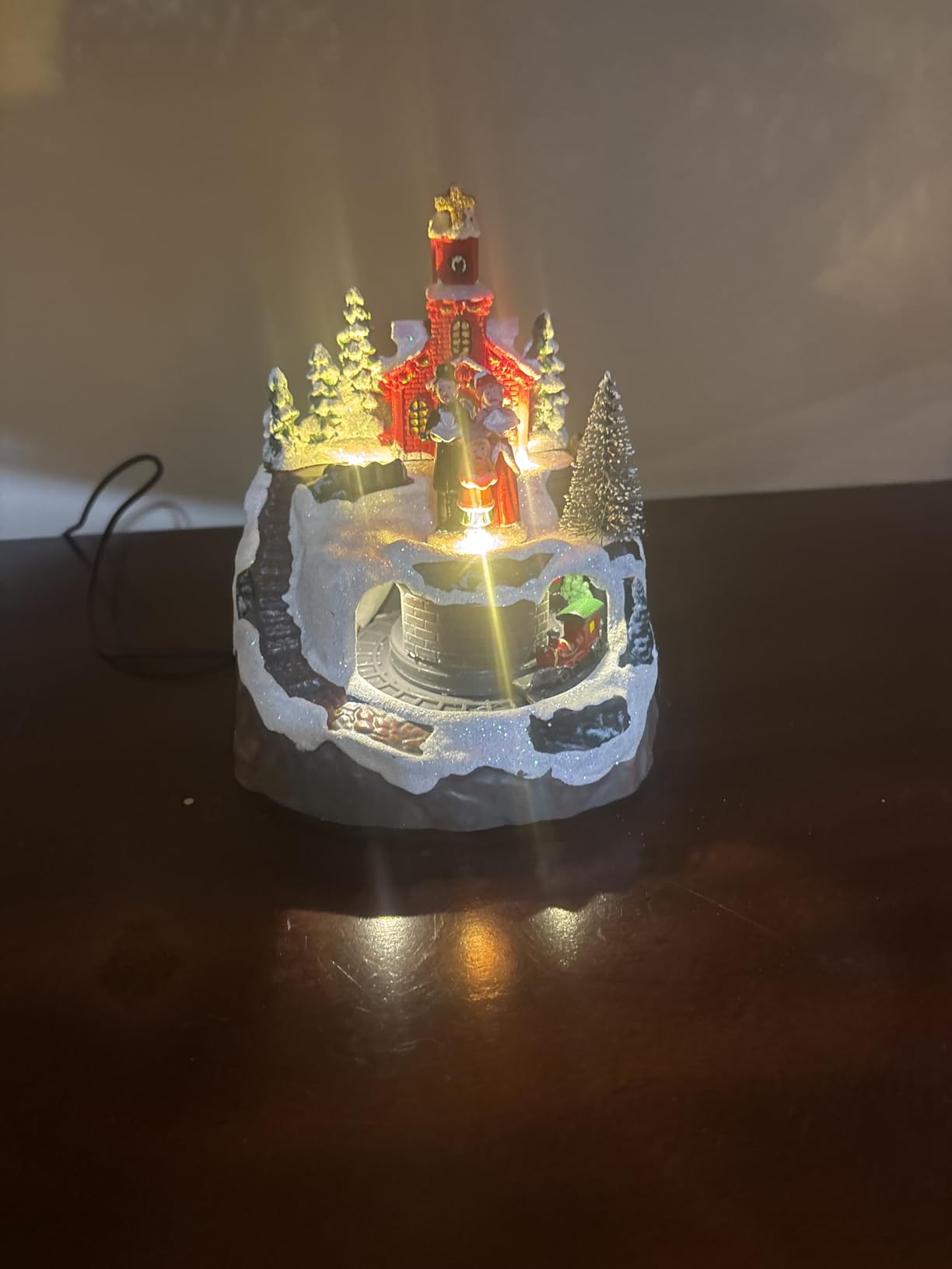 MXwcy Animated Christmas Village Decoration - Lighted Church Choir & Moving Train on Snowy Mountain - Holiday Collectible Statue Centerpiece customer photo 2