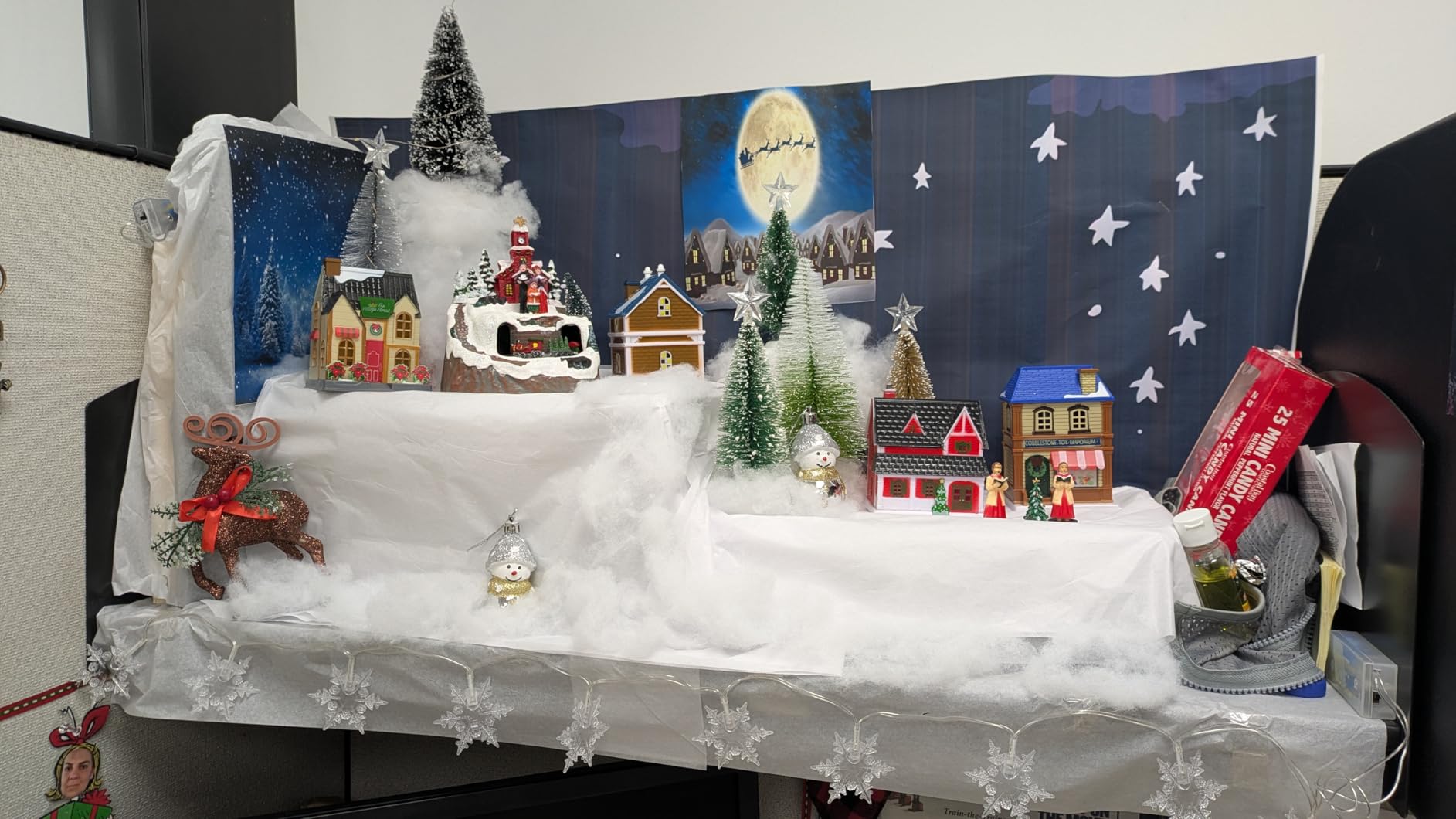 Animated Musical Christmas Village Figurines Christmas Collectibles Statues Church Building and Snowman with Rotating Train LED Lights, Battery & USB Home Decor Gifts Festive Holiday Decorations customer photo 1