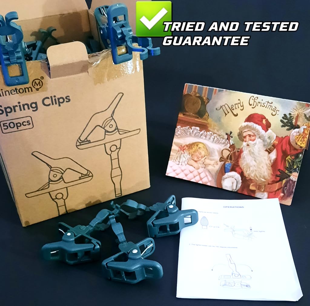 Minetom C7 C9 Christmas Light Clips 100 Count Universal Spring Outdoor | Holiday Universal Quick Christmas Light Spring Clips for Outside Roof Gutter Shingle Fence, E12 E17 Socket customer photo 2