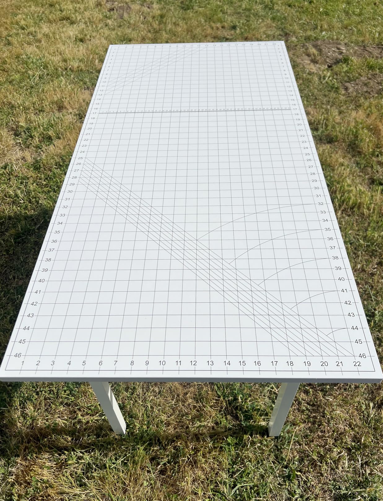 Crutello Folding Sewing Table and Craft Table for Adults - 42x24 inch Grid Top Crafting Desk for Fabric Cutting & Crafts - Steel Folding Storage Legs & Drop Down Sewing Machine Platform customer photo 1