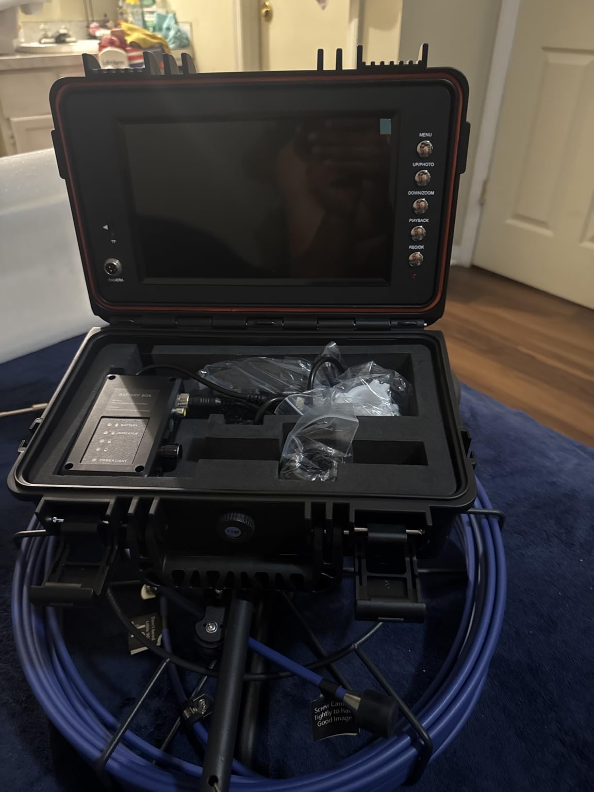 Sewer Camera, 100FT Self-Leveling Drain Camera with 512Hz Transmitter | 9-Inch HD Plumbing Camera with Meter Markings, 12 LEDs, 5100mAh Battery, IP68 Waterproof Cable, 32GB DVR for Pipe Inspection customer photo 1