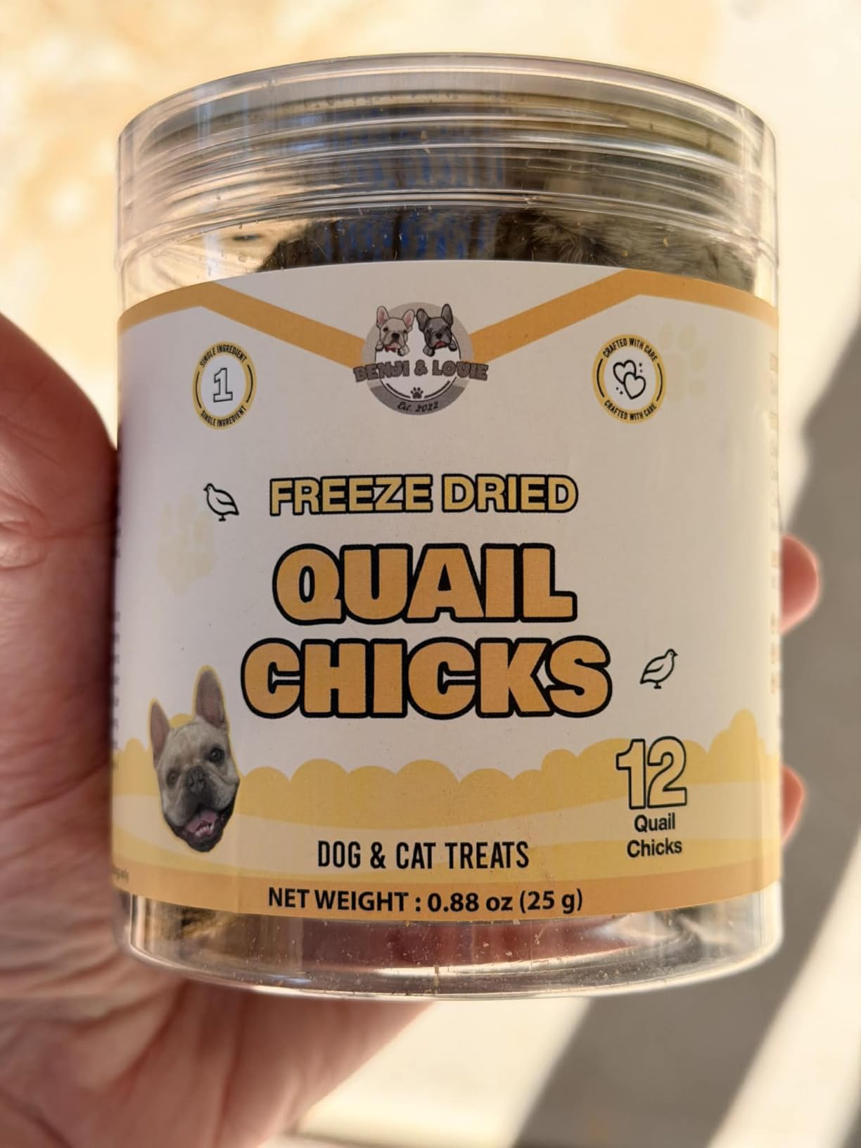Freeze Dried Quail Chicks - Whole Prey Treats with Bone, Feather, Feet, Peak - Single Ingredient Snack for Dogs & Cats (0.88 oz) - 12 Chicks customer photo 2