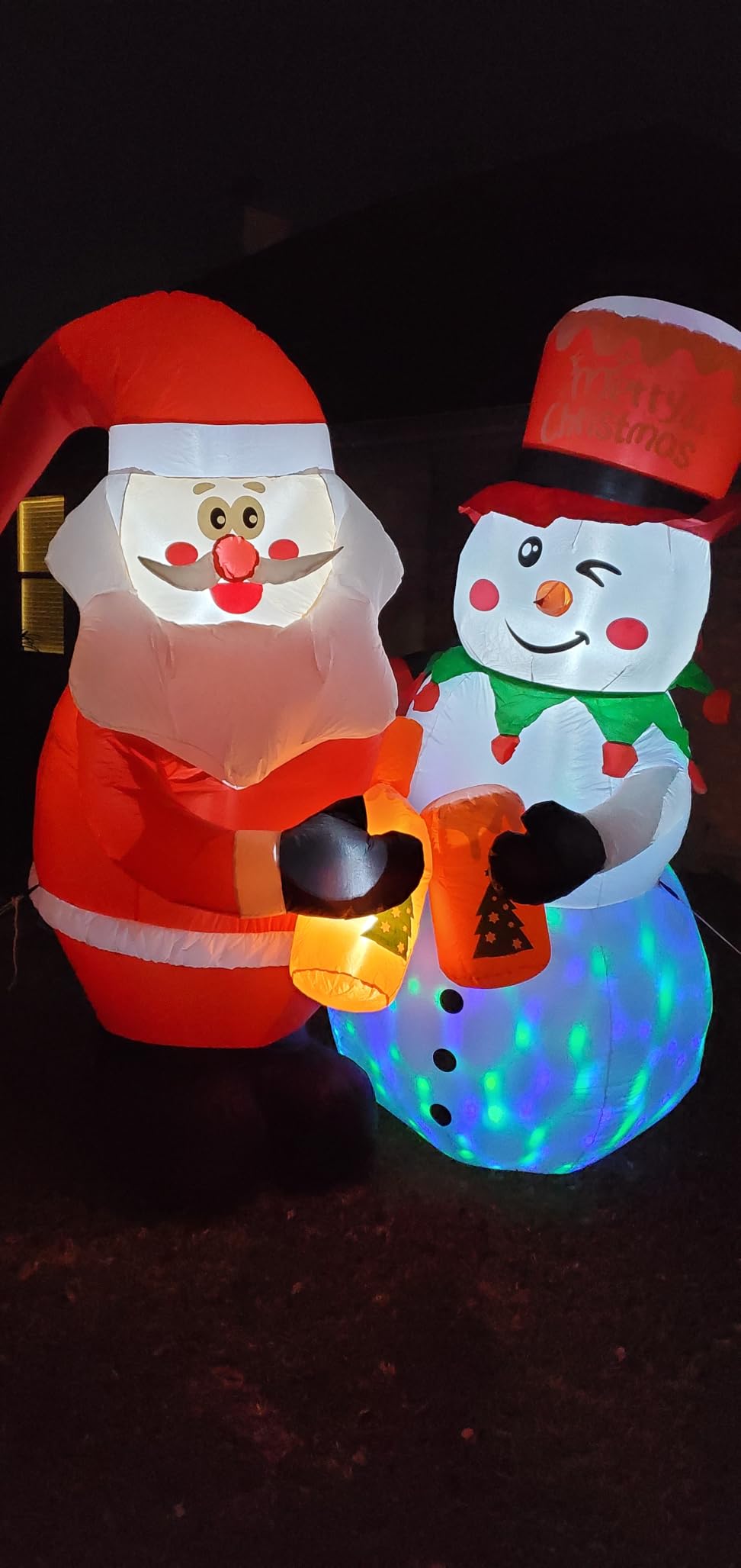 Meland 7FT Christmas Inflatable Outdoor Decoration, Inflatable Santa and Snowman Toasting with Light, Rotating Colorful LED, Blow Up Holiday Yard Decor for Family, Lawn, Garden & Christmas Party Cheer customer photo 1