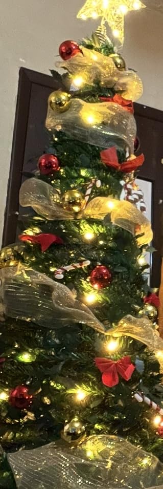 6Ft Pre-lit Pop Up Christmas Tree with Remote Control Collapsible Christmas Tree Pre-Decorated with Ornamental 20 Bows 68 Red Balls 150 LED Warm Lights for Home Office Parties Decor customer photo 2