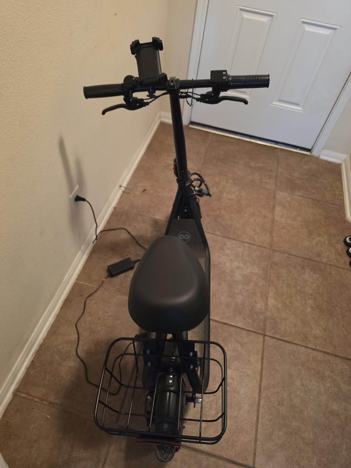 AWWSCOOTER C1 Electric Scooter with Seat & Basket for Adults, Classic Black | Foldable | 450W Motor | 9/12/16 MPH 3 Speeds | Dual Disc Brakes | Up to 20-Mile Range | UL 2272 | Phone Holder & Lock customer photo 2