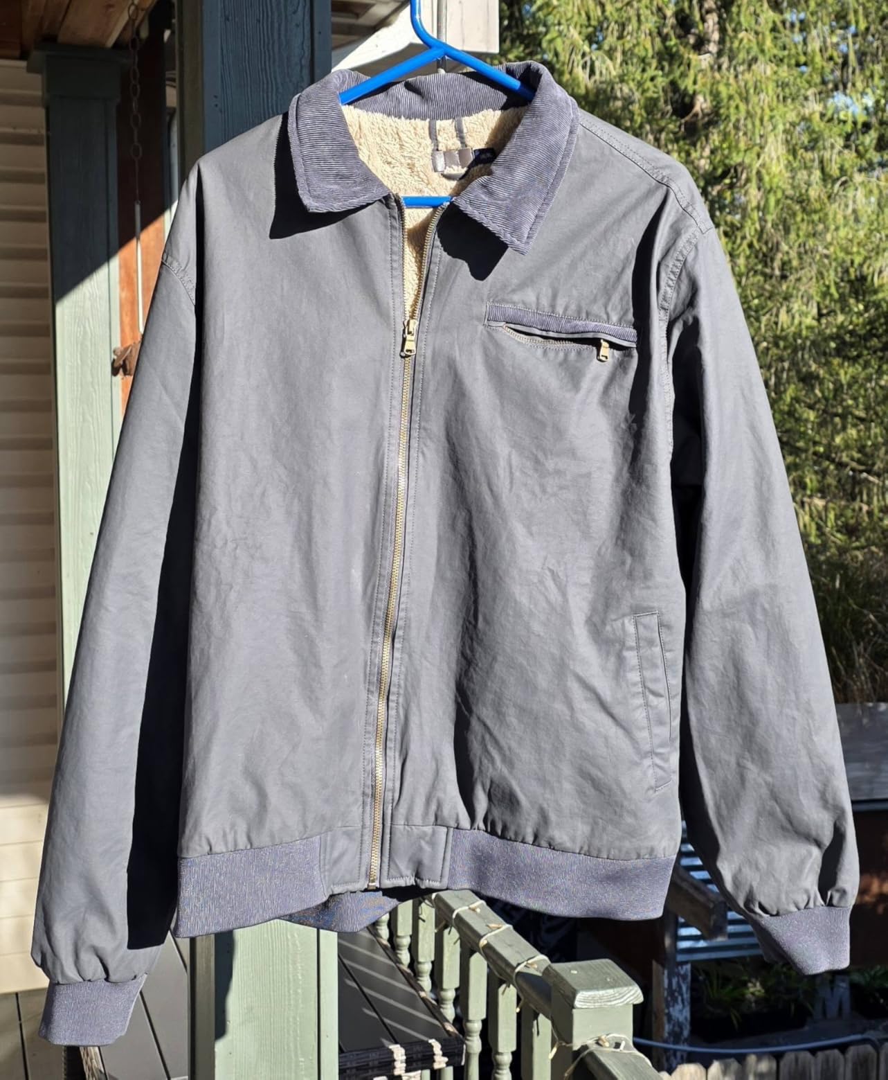 Mr.Stream Men's Waxed Cotton Duck Canvas Water-Repellent Sherpa Lined Fleece Front-Zip Jackets customer photo 1