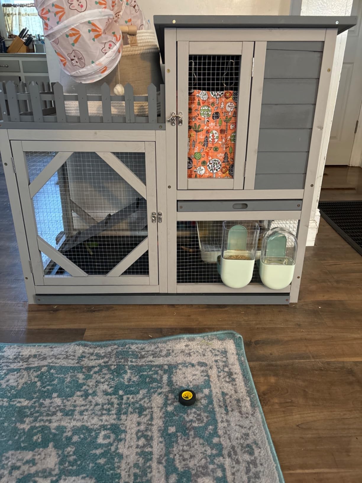 COZIWOW Rabbit Hutch Indoor Outdoor with No-Spill Design, 2 Wire Floors & Removable Trays, 2-Story Large Wooden Bunny Cage on Wheels, Chewproof Ramp for Multiple Small Animals, Gray customer photo 2