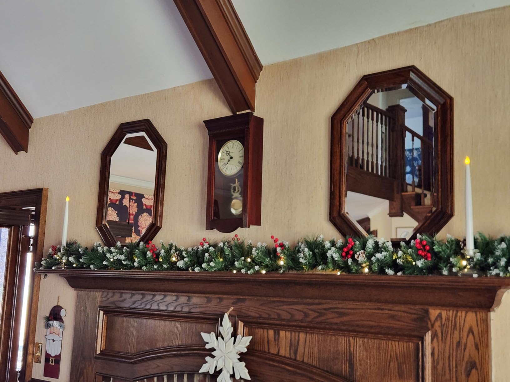 Christmas Garland with Lights - 9FT Pre-Lit Flocked Garland with 30 LED Bulbs, Red Berries, Pine Cones, Artificial Pine Battery Operated Garland for Fireplace, Staircase, Indoor & Outdoor Decoration customer photo 1