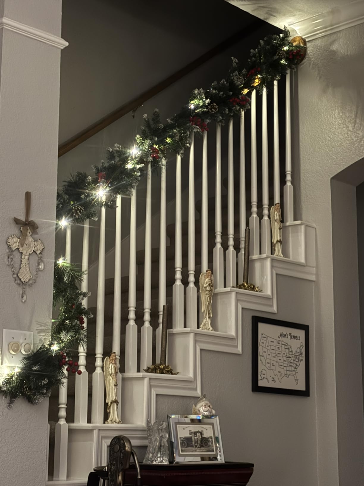 Christmas Garland with Lights - 9FT Pre-Lit Flocked Garland with 30 LED Bulbs, Red Berries, Pine Cones, Artificial Pine Battery Operated Garland for Fireplace, Staircase, Indoor & Outdoor Decoration customer photo 2