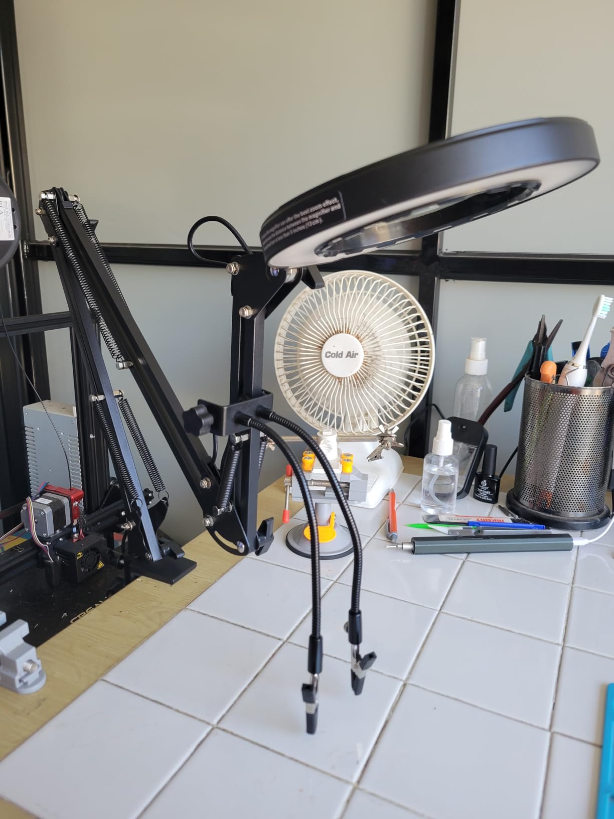 12X Square Magnifying Glass with Light and Clamp, Solder Helping Hand | Workbench Lighted Magnifier, 3-Section Swing Arm, 5 Colors Stepless Dimmable LED Desk Lamp with Stand for Hobby Repair Craft customer photo 1