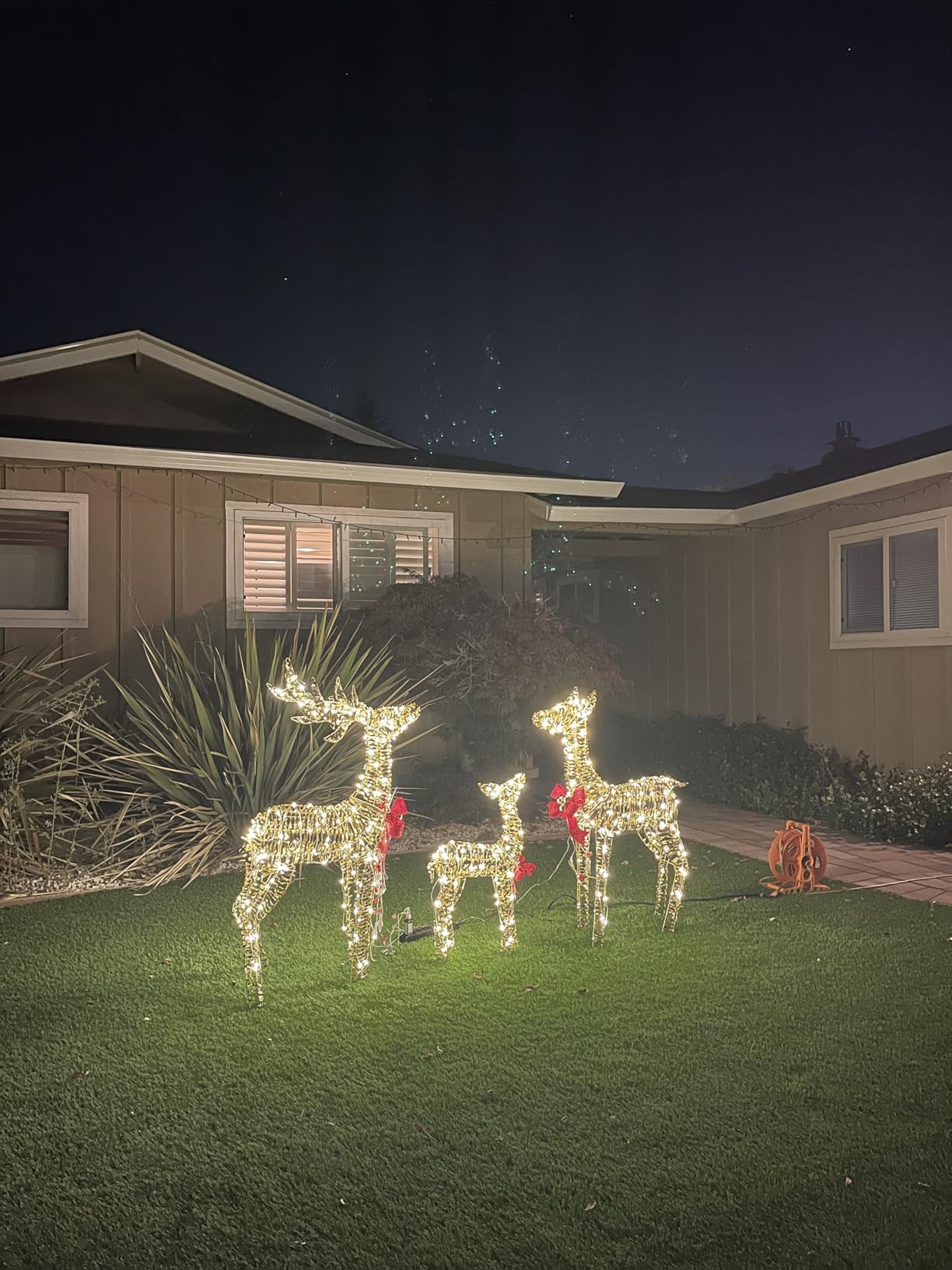 3-Piece Iridescent Christmas Deer Outdoor Decorations, 4.5ft Reindeer Family Set Outdoor Lighted Display with 350 LEDs, 2025 Upgraded Rattan, Stakes & Zip Ties for Long-Lasting Yard Garden Decor customer photo 2