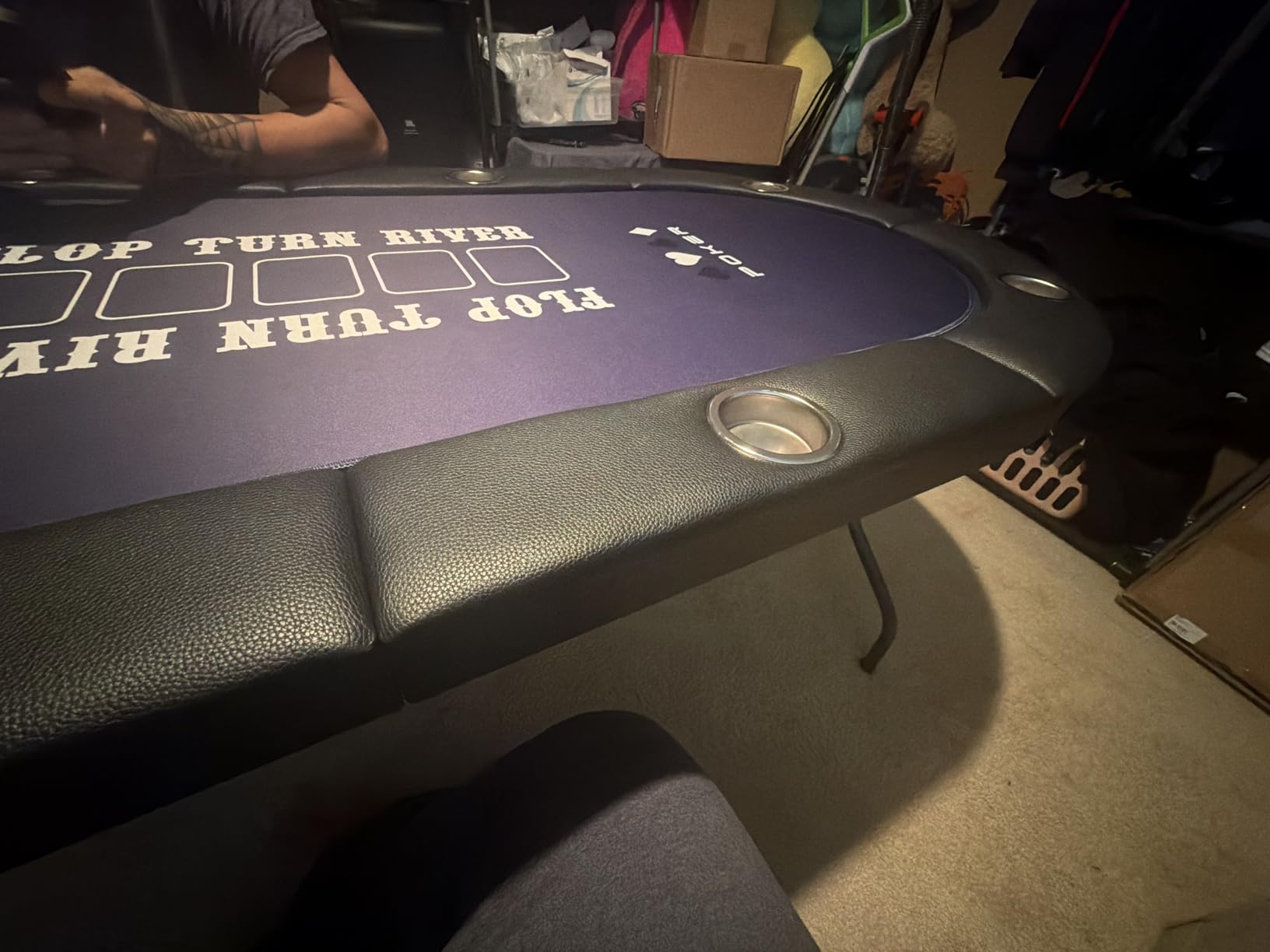 Poker Table Foldable, Portable Poker Table for Texas Hold'em Poker and Blackjack, 8 Player Folding Poker Tables with Double-Sided Poker Mat, Padded Rails & Cup Holders, Casino Grade Felt customer photo 1