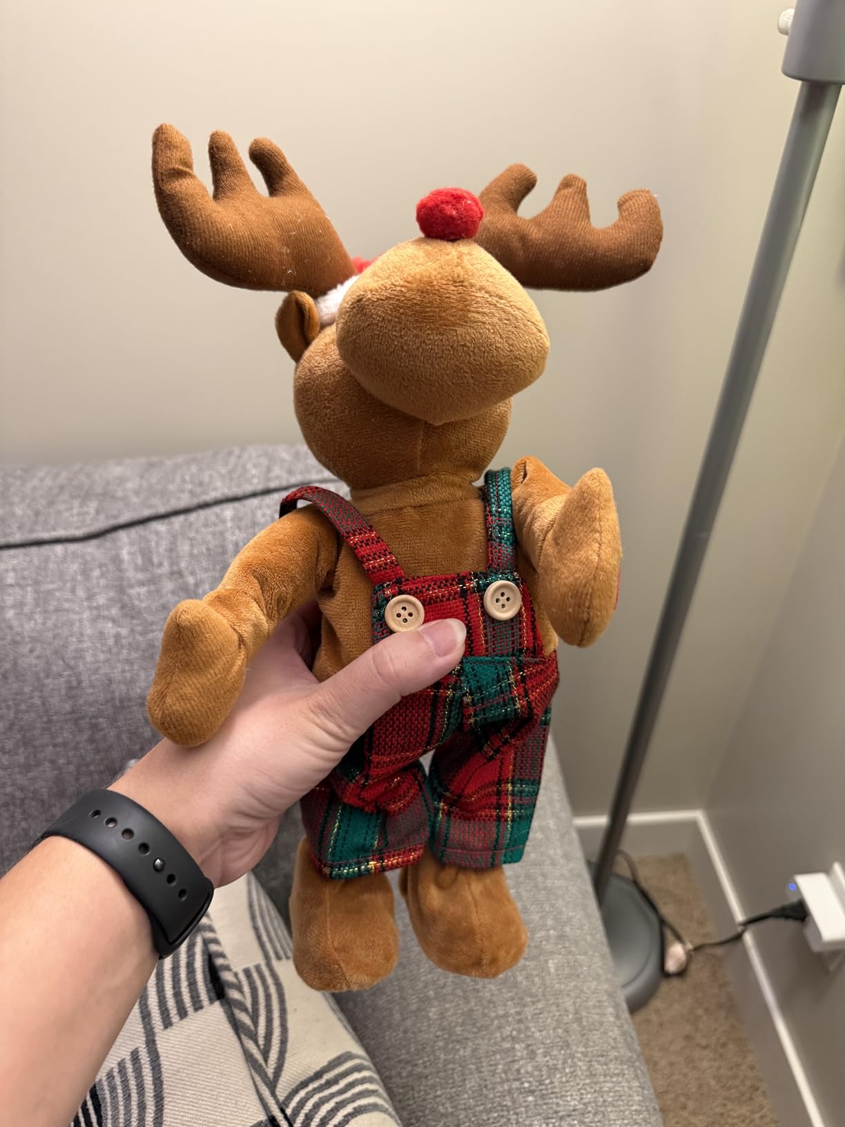 Singing Dancing Christmas Reindeer Plush Toy - Animated Musical Rudolph Red Nosed Reindeer with Music Festive Overalls for Kids Adults customer photo 1