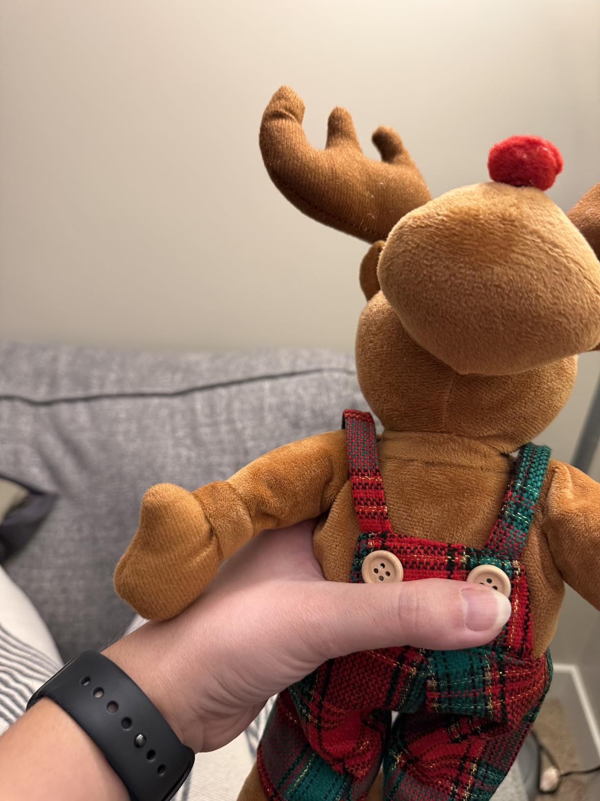 Singing Dancing Christmas Reindeer Plush Toy - Animated Musical Rudolph Red Nosed Reindeer with Music Festive Overalls for Kids Adults customer photo 2
