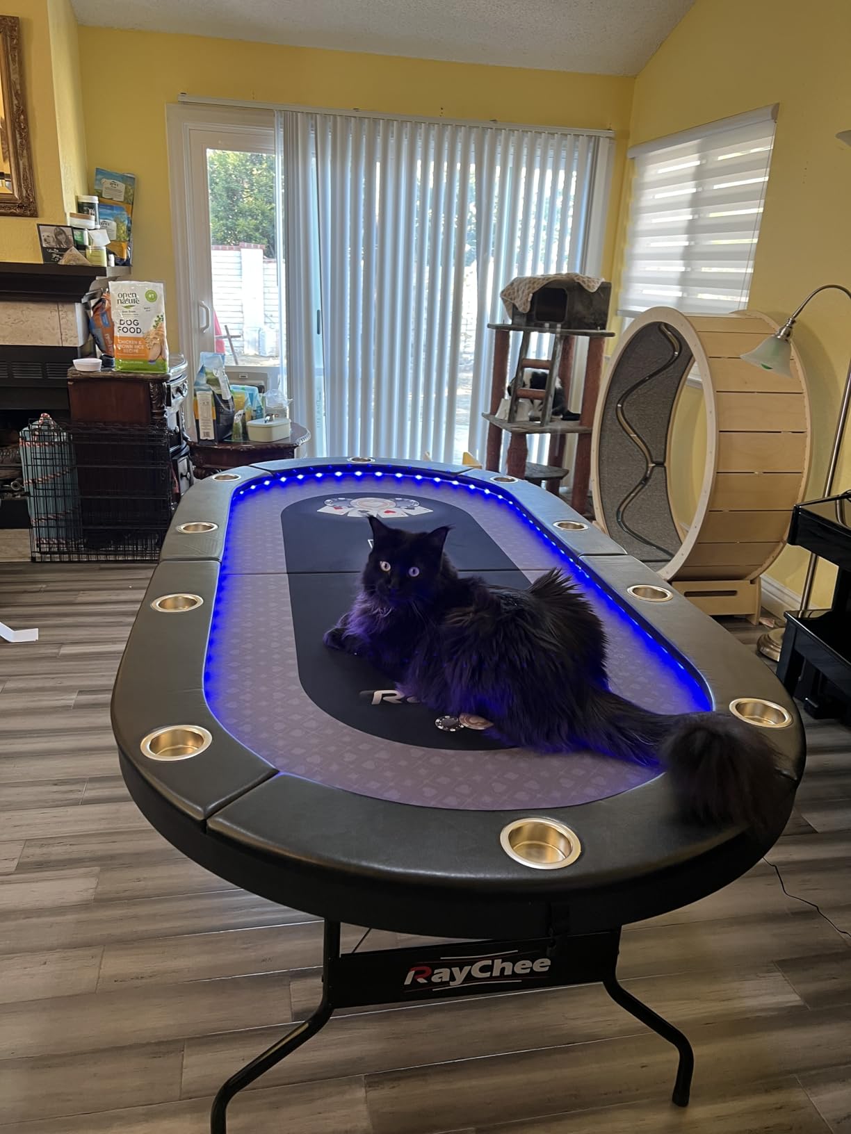 Foldable Poker Table with LED Lights, Octagon Casino Leisure Texas Holden Table for 8 Player, Folding Blackjack Table w/Built-in LED Light, Padded Rails & Cup Holders for Home Game Room customer photo 2