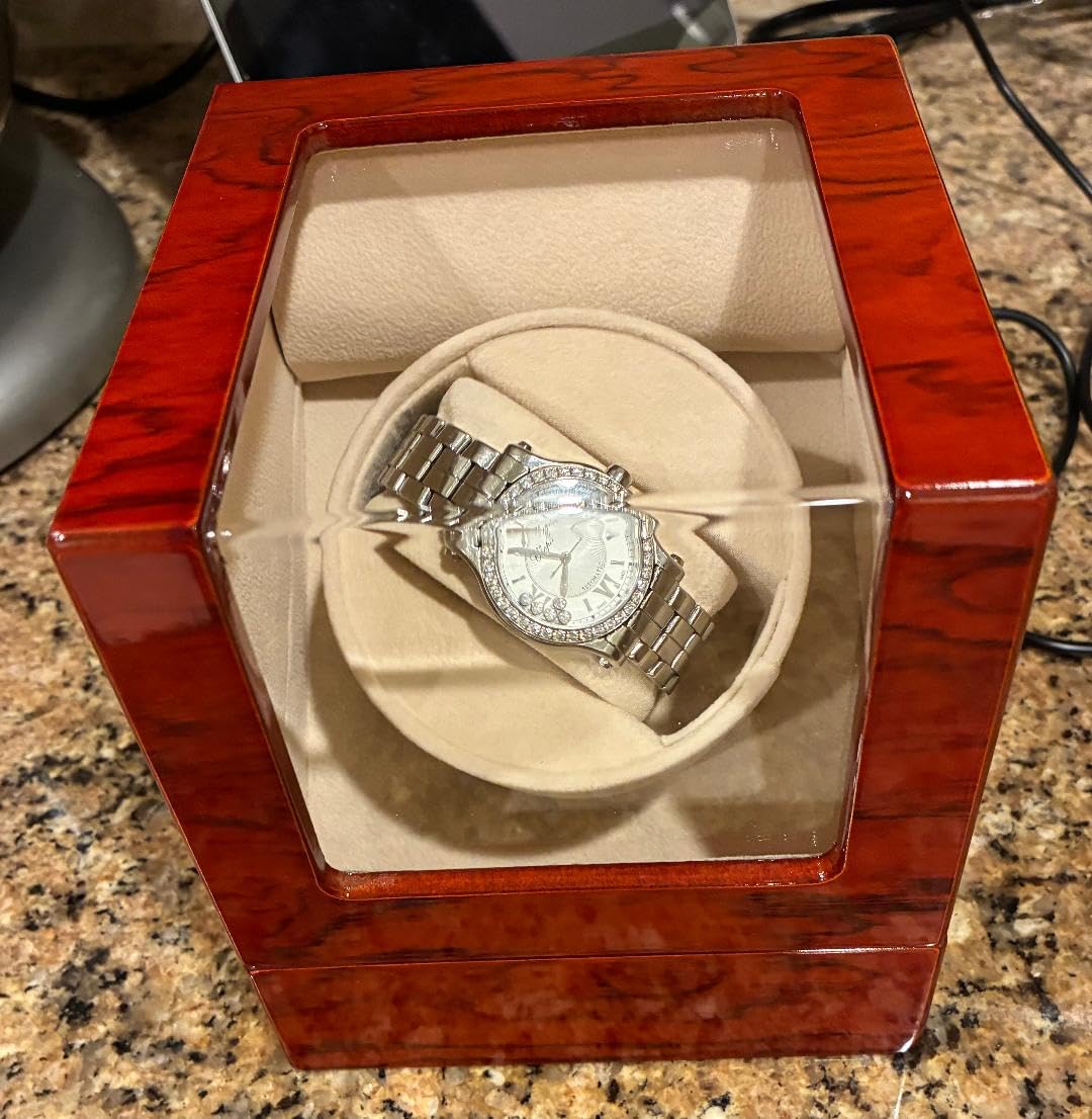 Automatic Single Watch Winder Box for Rolex and Other Watches, Wooden Watch Case with Luxury Mahogany Tone Piano Finish, Ultra Quiet Japanese Motor, Premium Watch Box for Men and Women customer photo 1